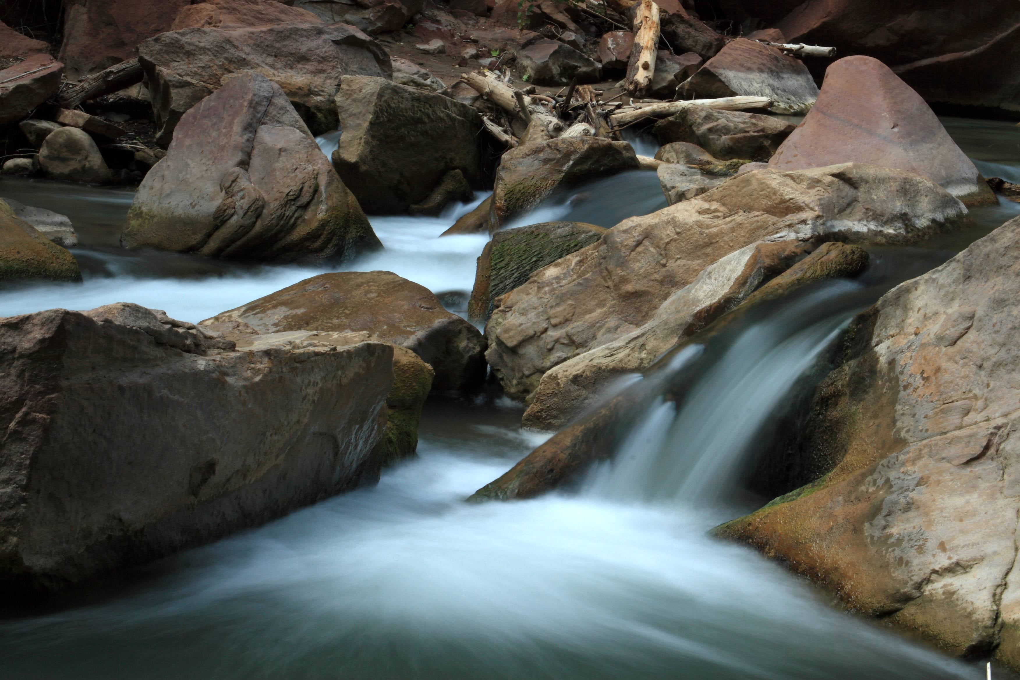 body, small, outdoors, Virgin River, Utah, cascade, photography, rock - Object, virgin, running, national, 2K, body of water, waterfall, time, water, stream, HD Wallpaper