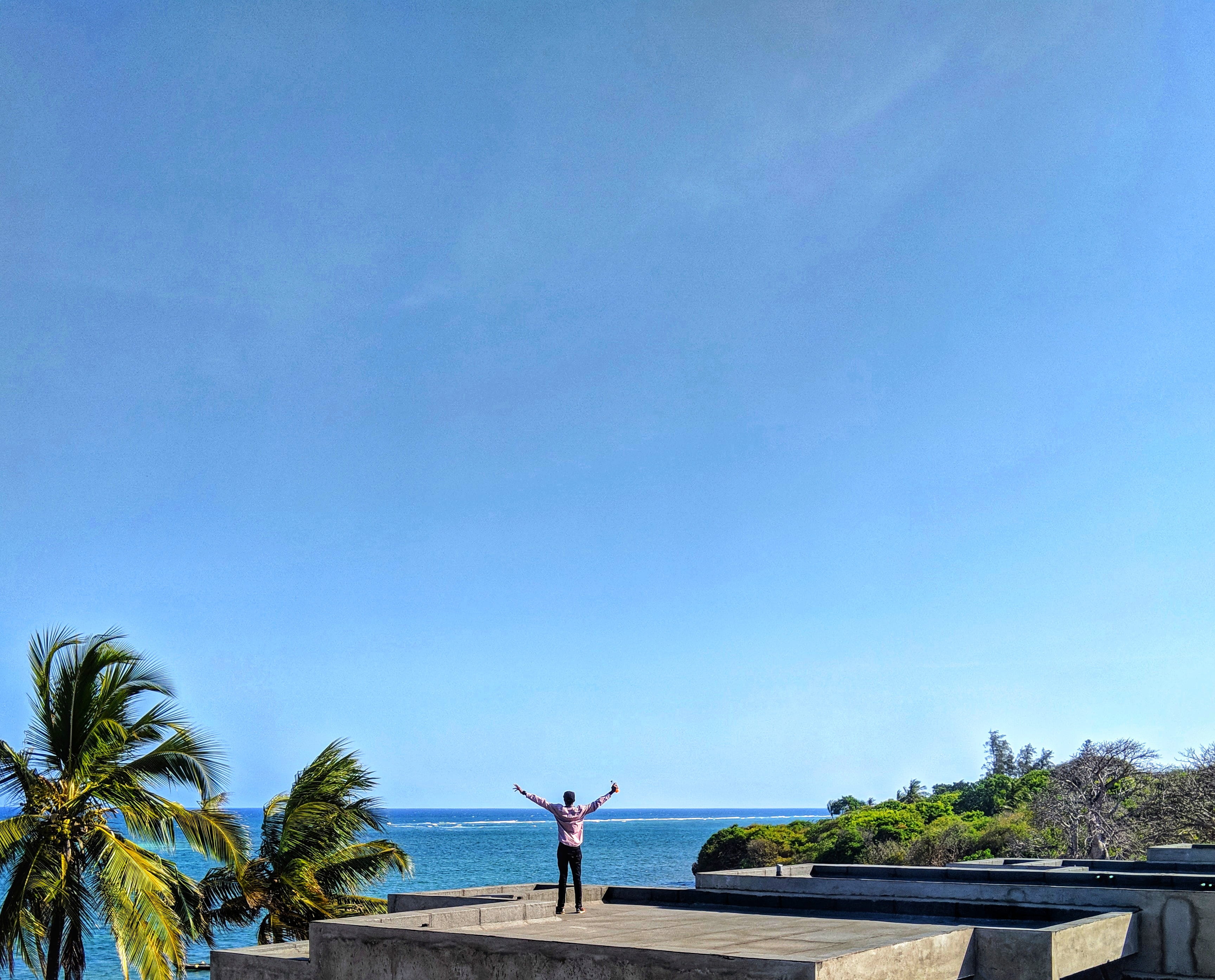 kenya, limb, kuruwitu, day, standing, palm tree, human body part, rear view, blue, outdoors, nature, leisure activity, mombasa, #beach #ocean #sky #skyview #life #happy #agameoftones #blue #landscape, HD Wallpaper