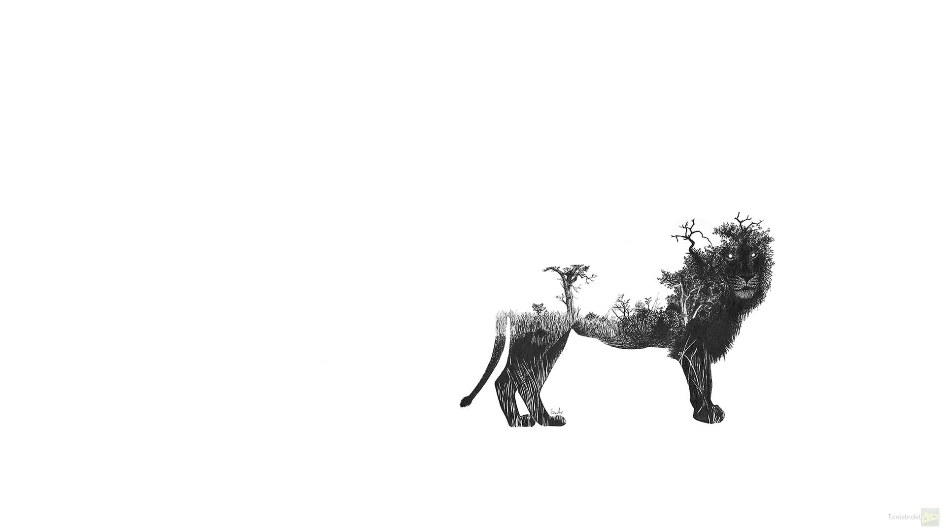 animal themes, domestic animals, copy space, side view, Africa, domestic, sky, animal, plant, nature, day, lion, fantasy art, herbivorous, field, mammal, HD Wallpaper