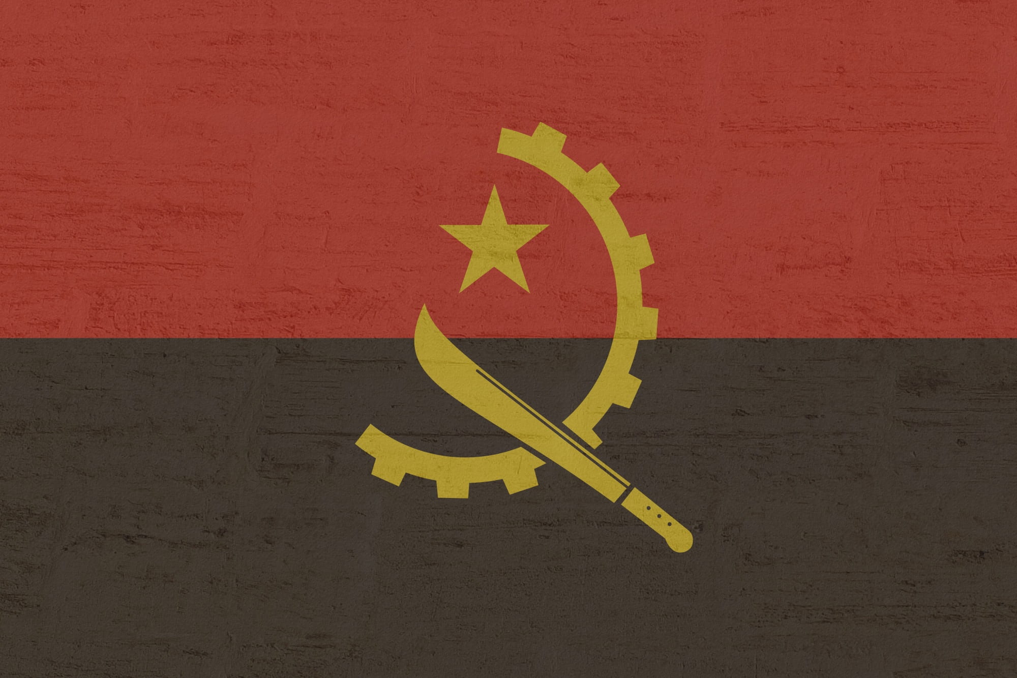 flag, wall - building feature, concrete, art and craft, paint, symbol, backgrounds, red, mural, angola, built structure, architecture, yellow, day, information, HD Wallpaper