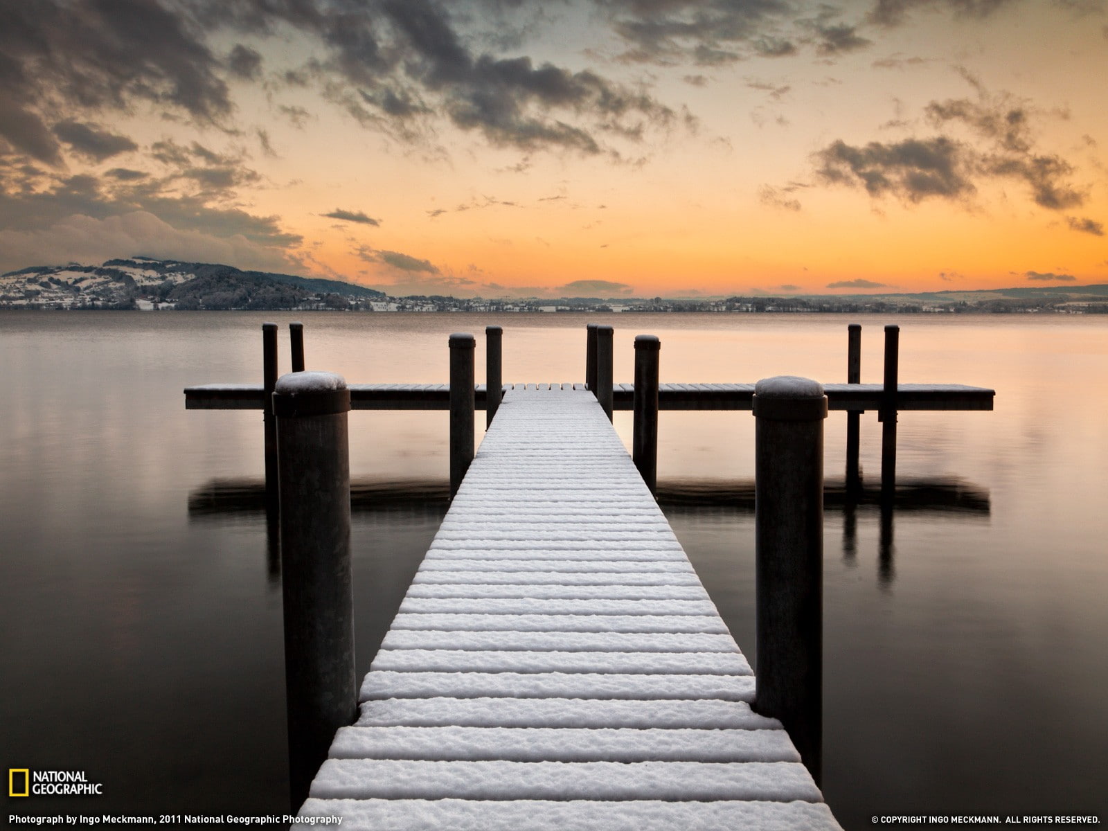 snow, pier, lake, National Geographic, nature, 720P, Switzerland, HD Wallpaper