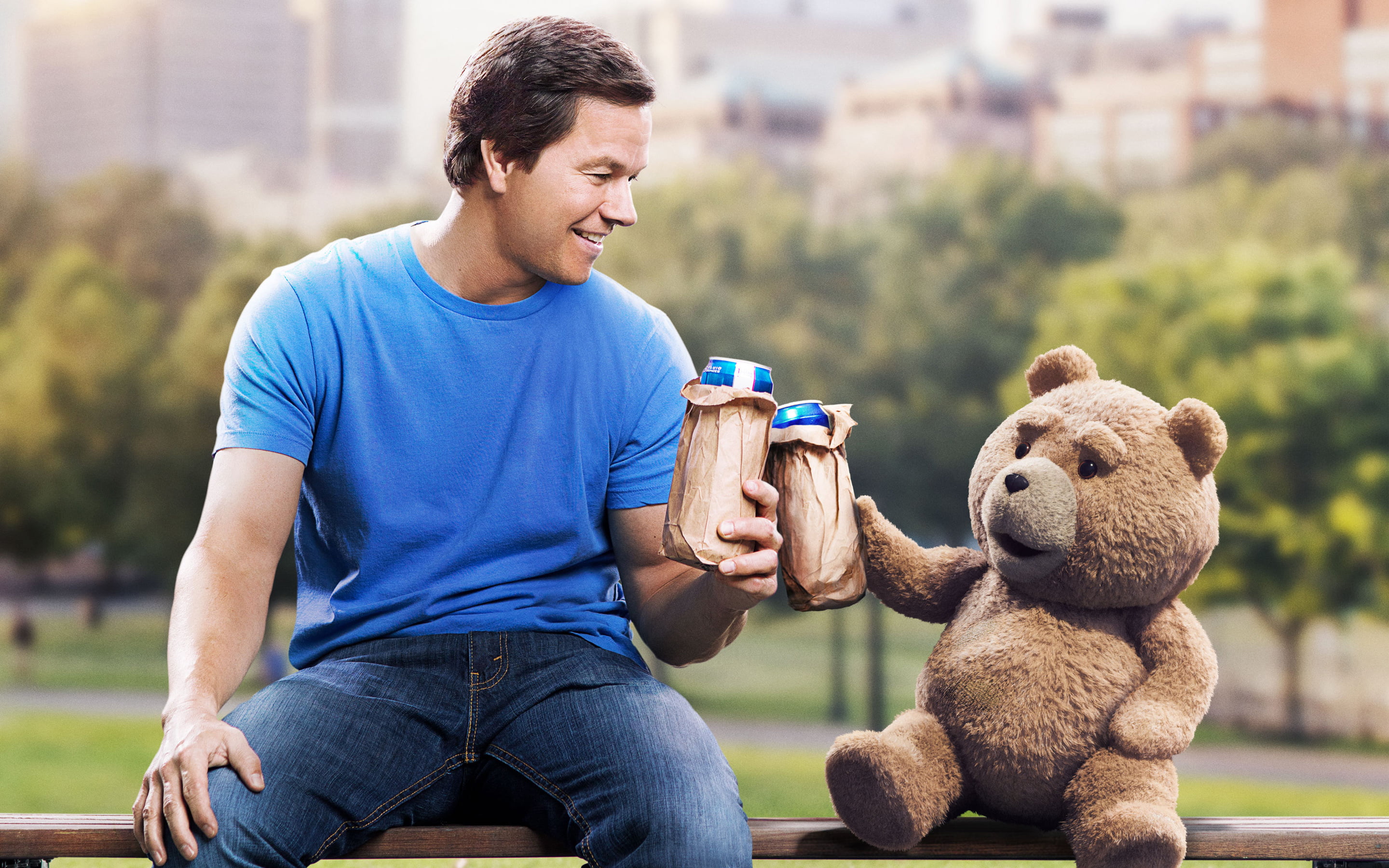 John, casual clothing, drink, adult, friends, Comedy, movie, contemplation, nature, Ted 2, toy, digital, The third wheel 2, bear, teddy bear, HD Wallpaper
