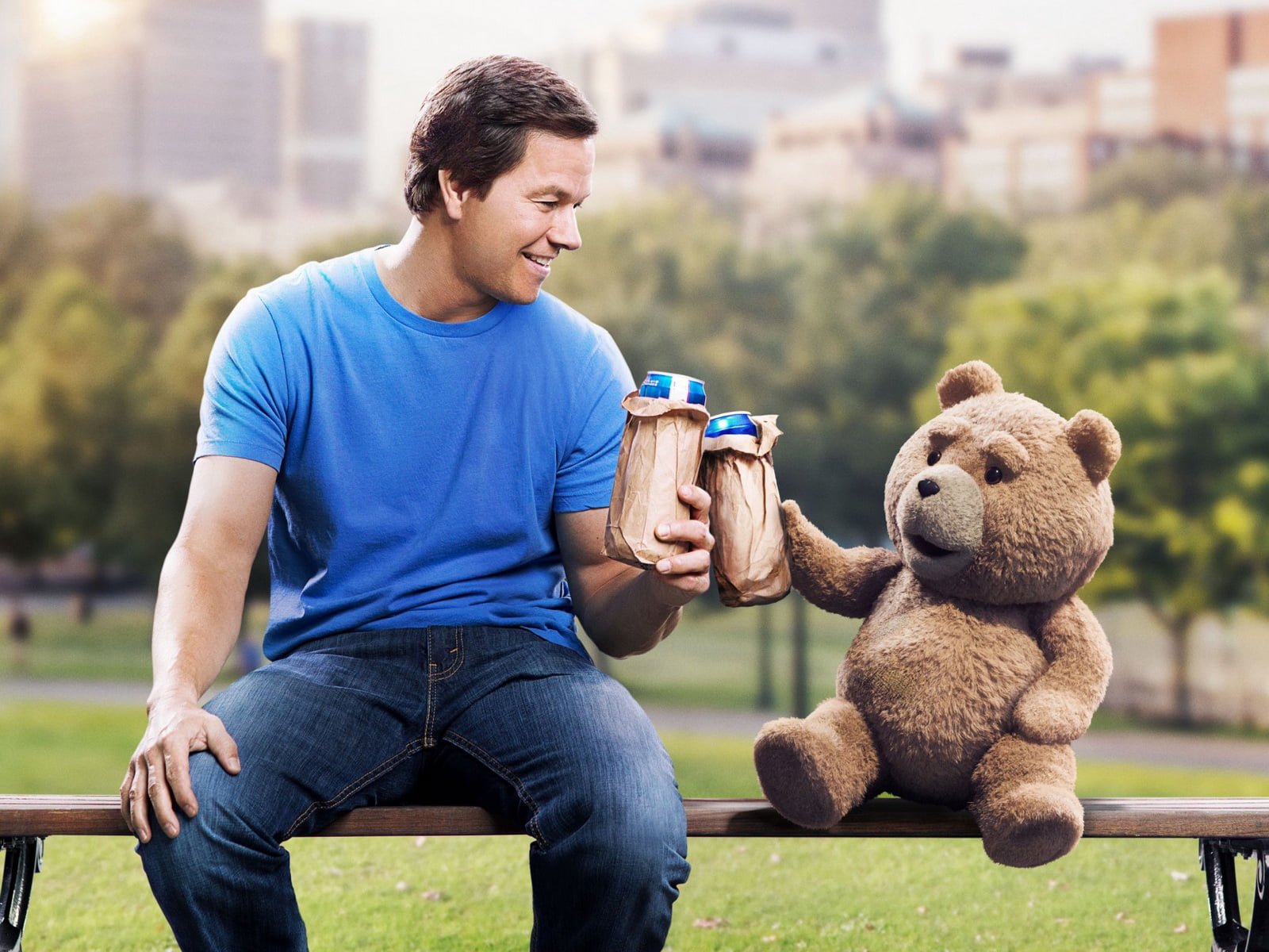 adult, childhood, boys, stuffed toy, lifestyles, men, drink, day, males, park, focus on foreground, 720P, happiness, bear, outdoors, joy, three quarter length, HD Wallpaper