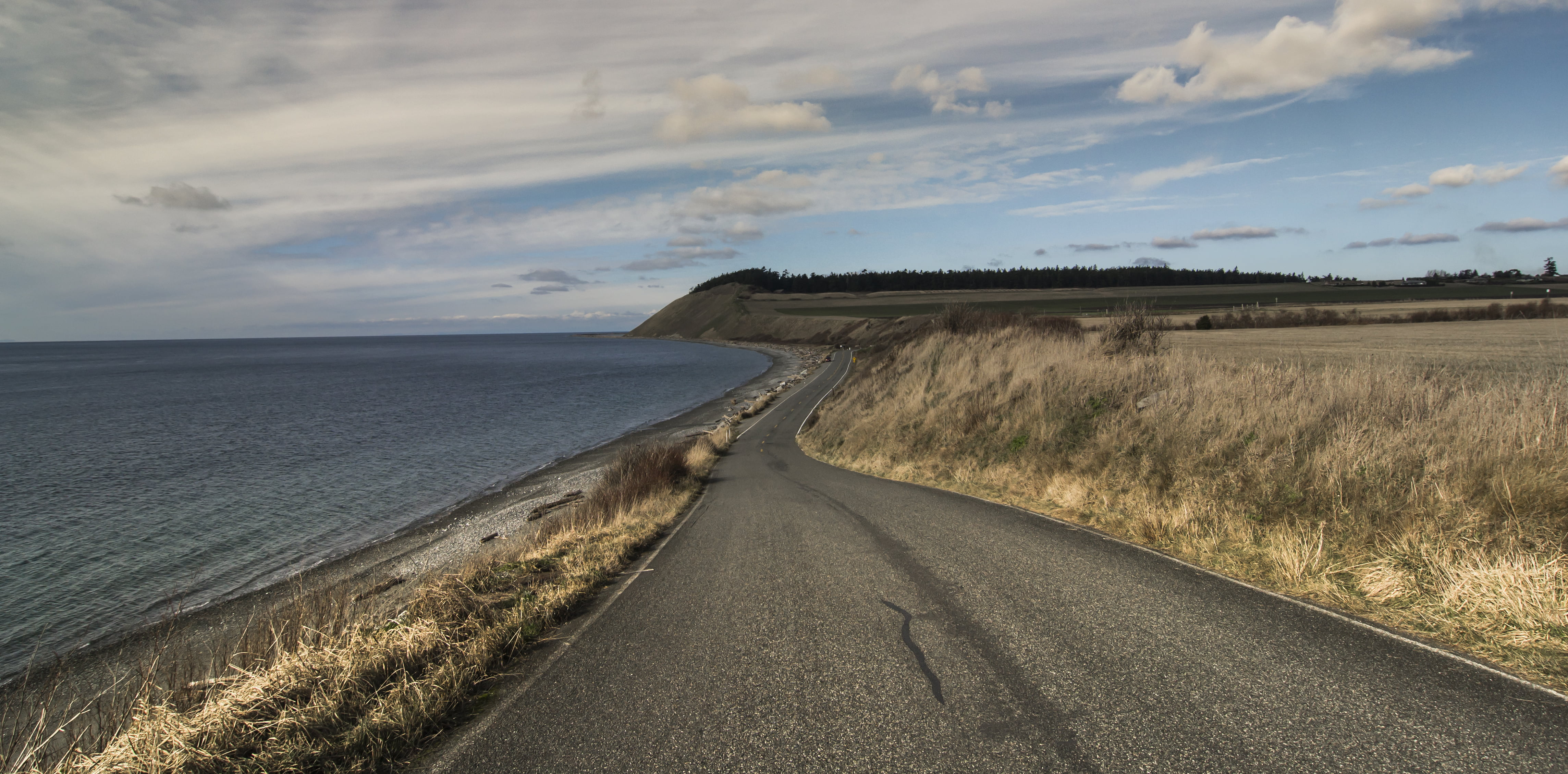 sea, shoreline, landscape, 4K, grasses, road, nature, HD Wallpaper
