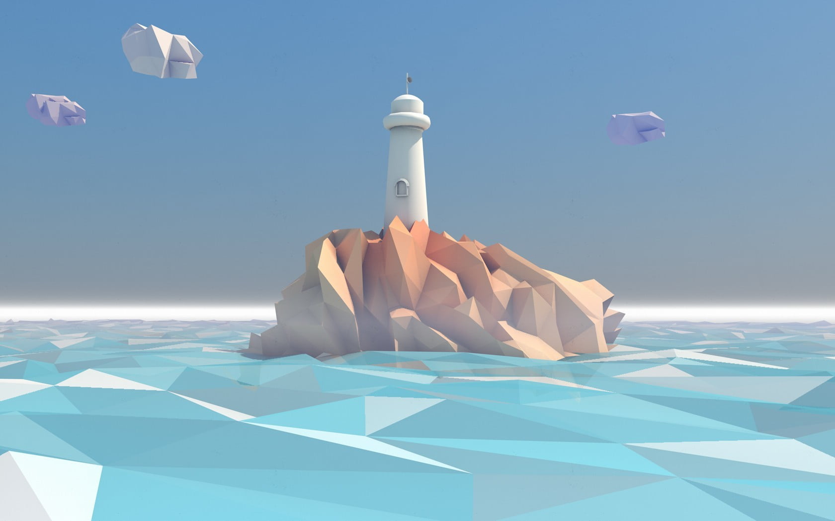 bird, day, 720P, no people, low poly, sunlight, white color, sky, water, digital art, digital composite, swimming pool, sea, nature, lighthouse, shape, HD Wallpaper