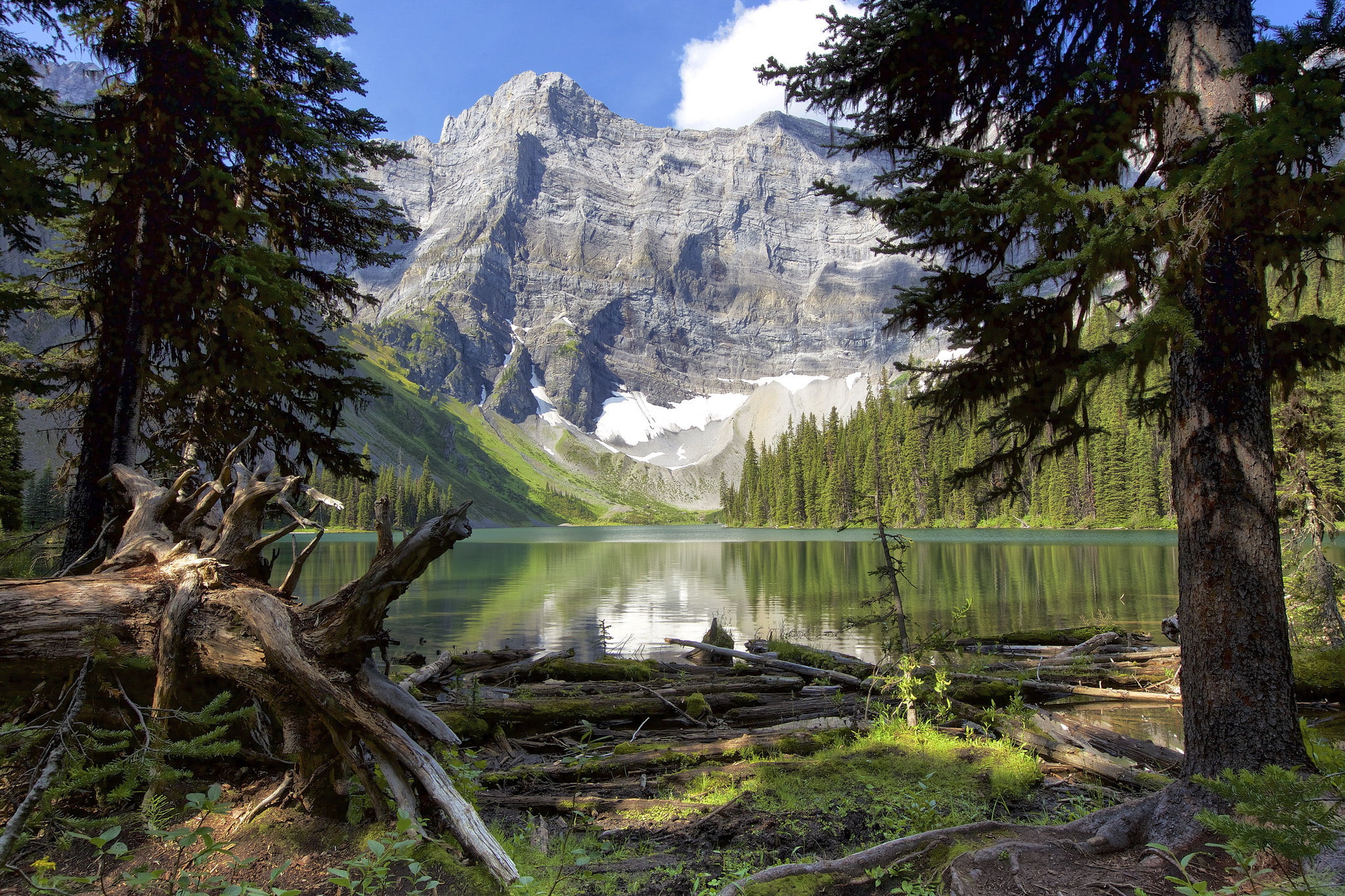 Rawson Lake, sky, beauty in nature, non-urban scene, day, tree, Albert, water, trees, mountain range, tranquil scene, mountain, flowing water, 1080P, outdoors, HD Wallpaper