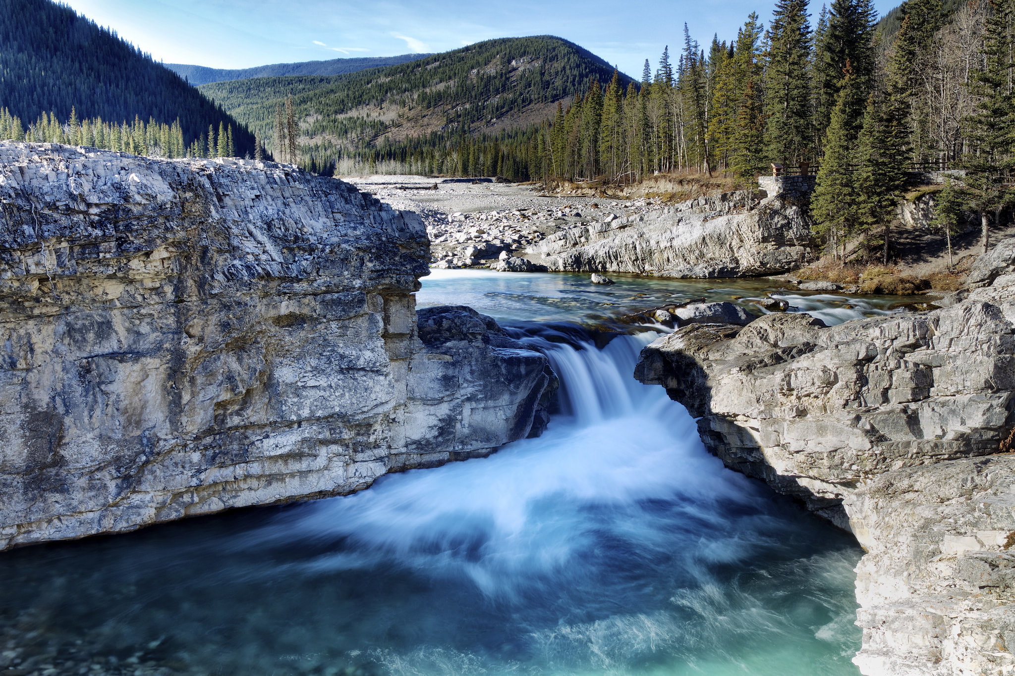 stones, mountains, 1080P, waterfall, Canada, rocks, stream, Albert, lake Kananaskis, trees, HD Wallpaper
