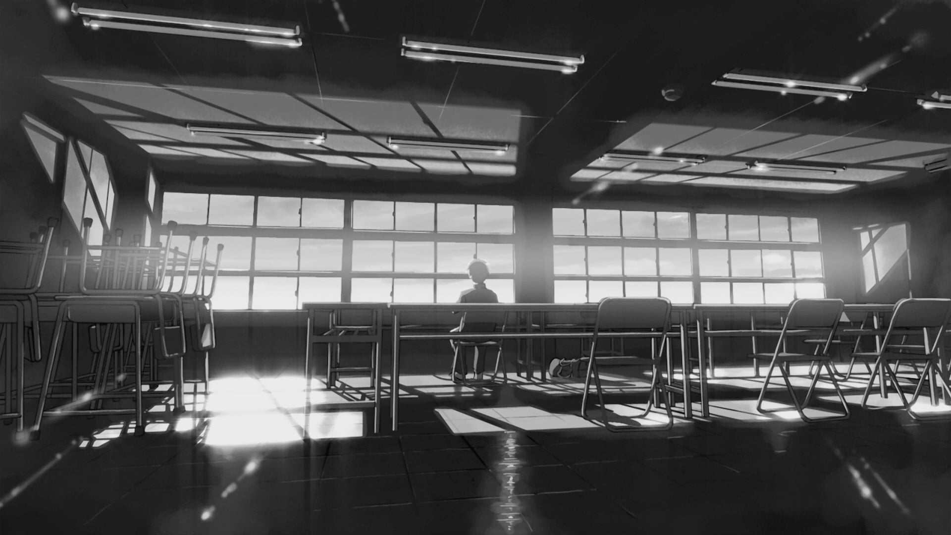 waiting, seat, transportation, lot, grayscale, airport departure area, 5 centimeters per second, office, chair, airport terminal, Makoto Xingkai, ceiling, HD Wallpaper