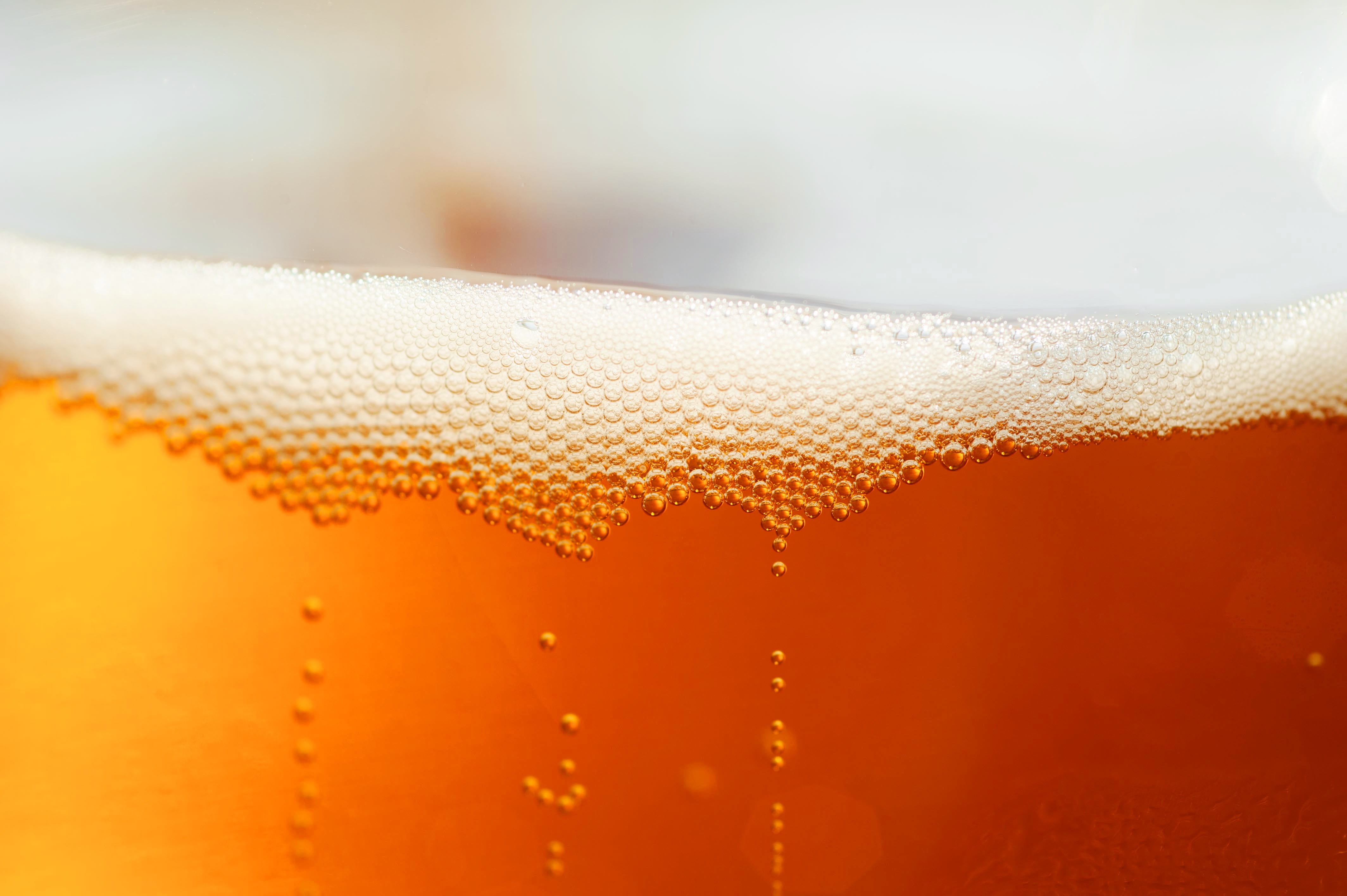 beer glass, mousse, alcohol, glass, refreshment, household equipment, pressure, textured effect, beer - alcohol, food and drink, wet, freshness, foam, orange color, HD Wallpaper