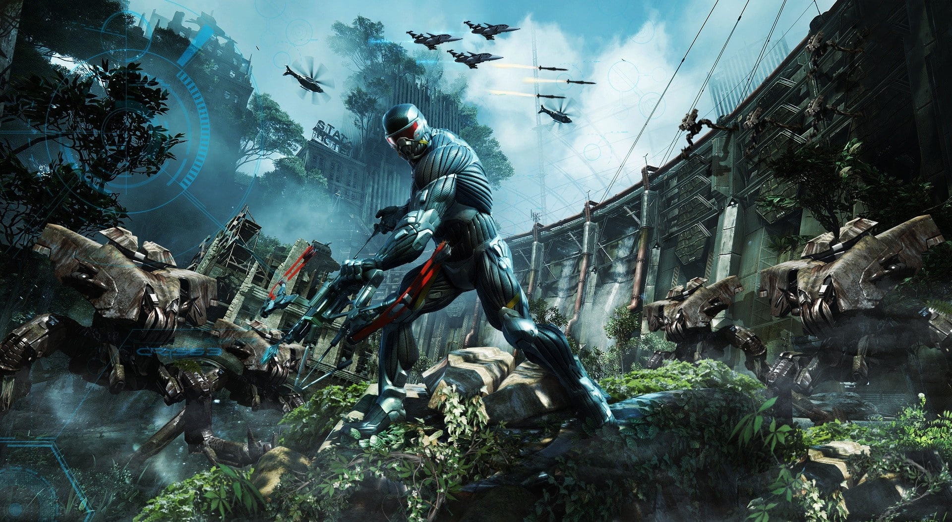 robot, sky, Crysis, communication, digital, water, sign, day, architecture, warning sign, nature, 1080P, cloud - sky, helmet, one person, outdoors, HD Wallpaper