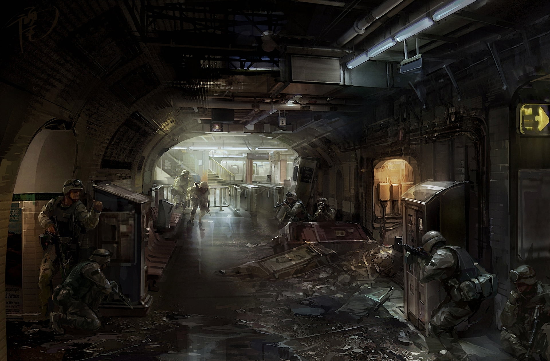built structure, people, weapons, ruined, devastation, the room, women, digital, illuminated, military, old, real people, obsolete, architecture, war, day, HD Wallpaper