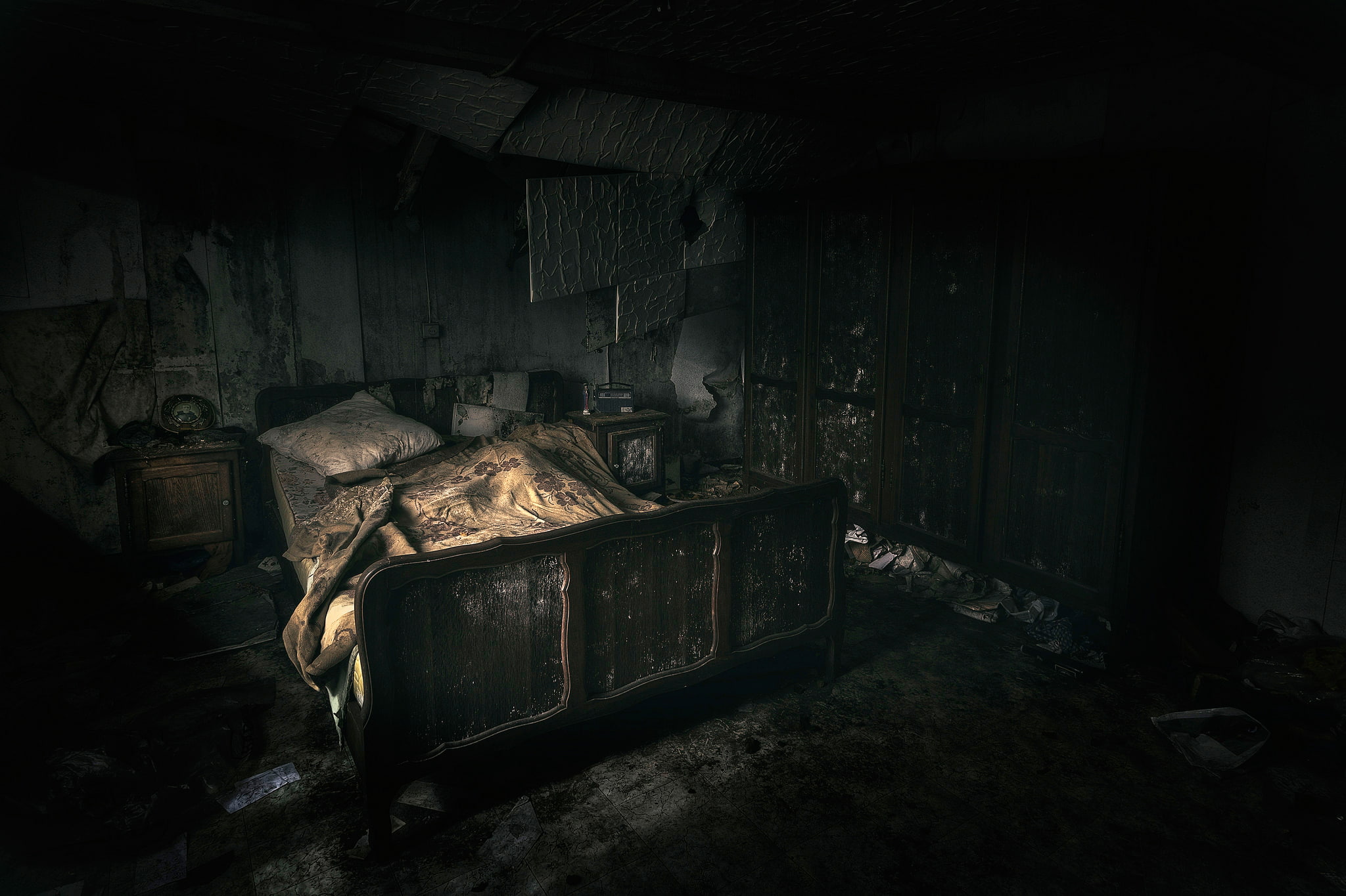 devastation, 1080P, bed, room, HD Wallpaper