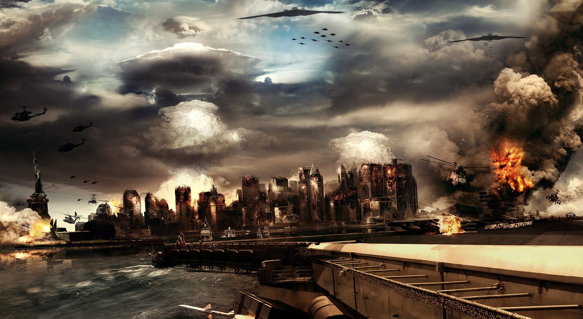 nature, sky, financial district, themed, cityscape, building exterior, transportation, digital painting, urban skyline, 1080P, prototype new york city, HD Wallpaper