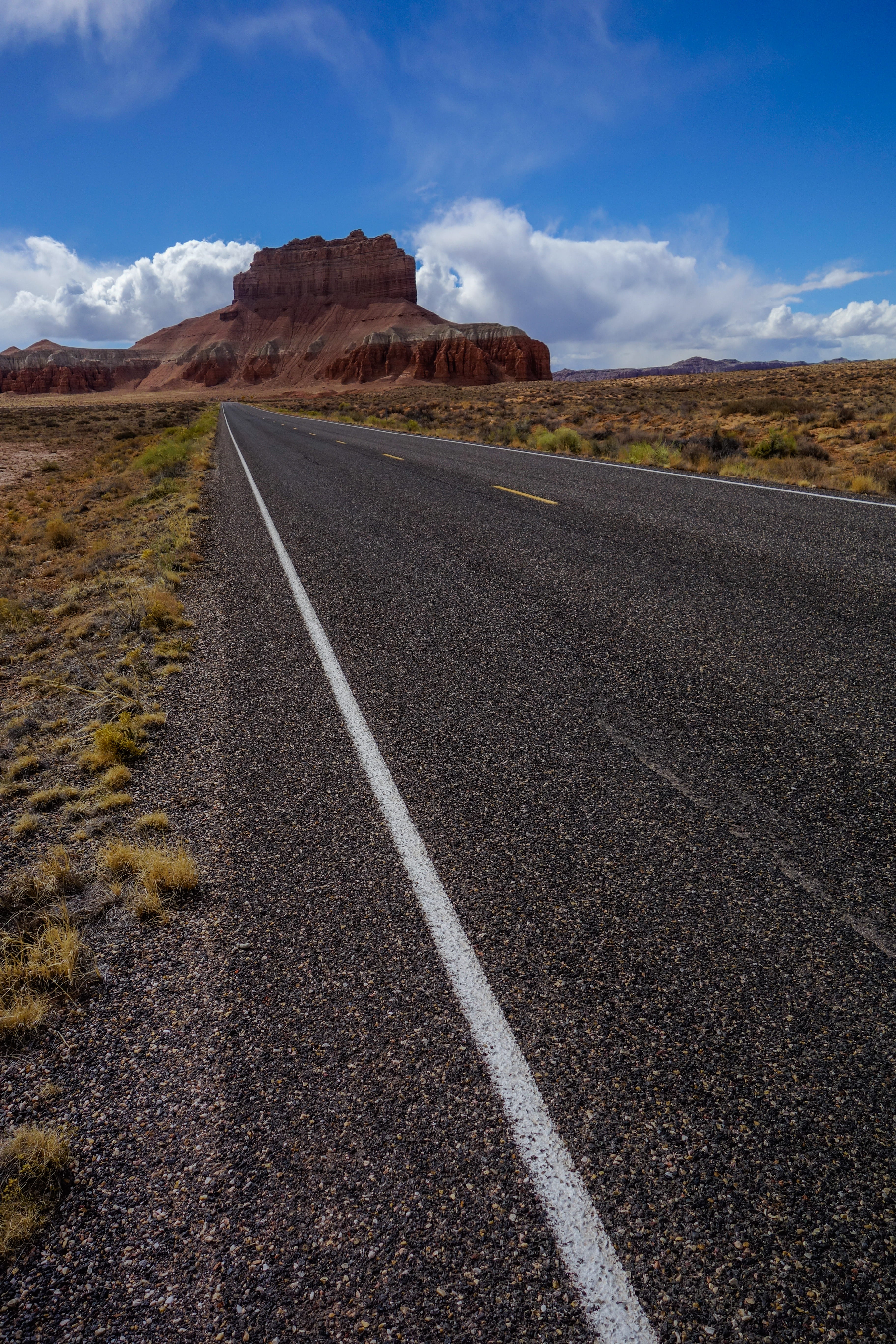 rock, non-urban scene, tranquil scene, nature, outdoors, scenics - nature, patrick hendry, desert, day, transportation, open road, climate, landscape, 5K, Phone HD Wallpaper