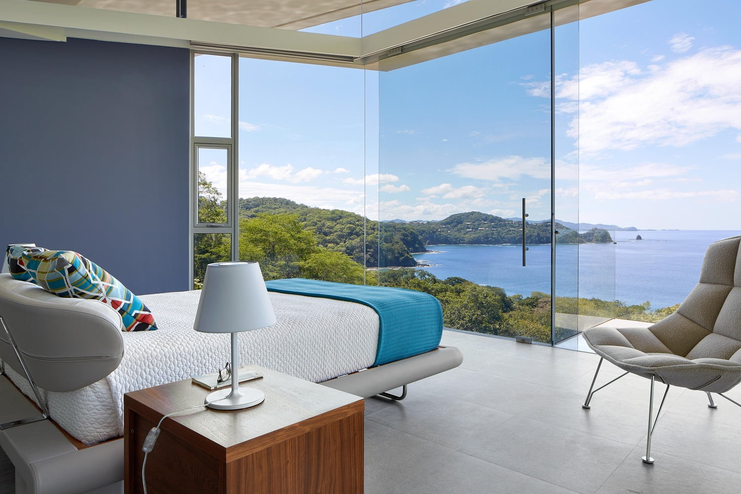 bed, bedroom, interior, lake, 720P, interior design, modern, HD Wallpaper