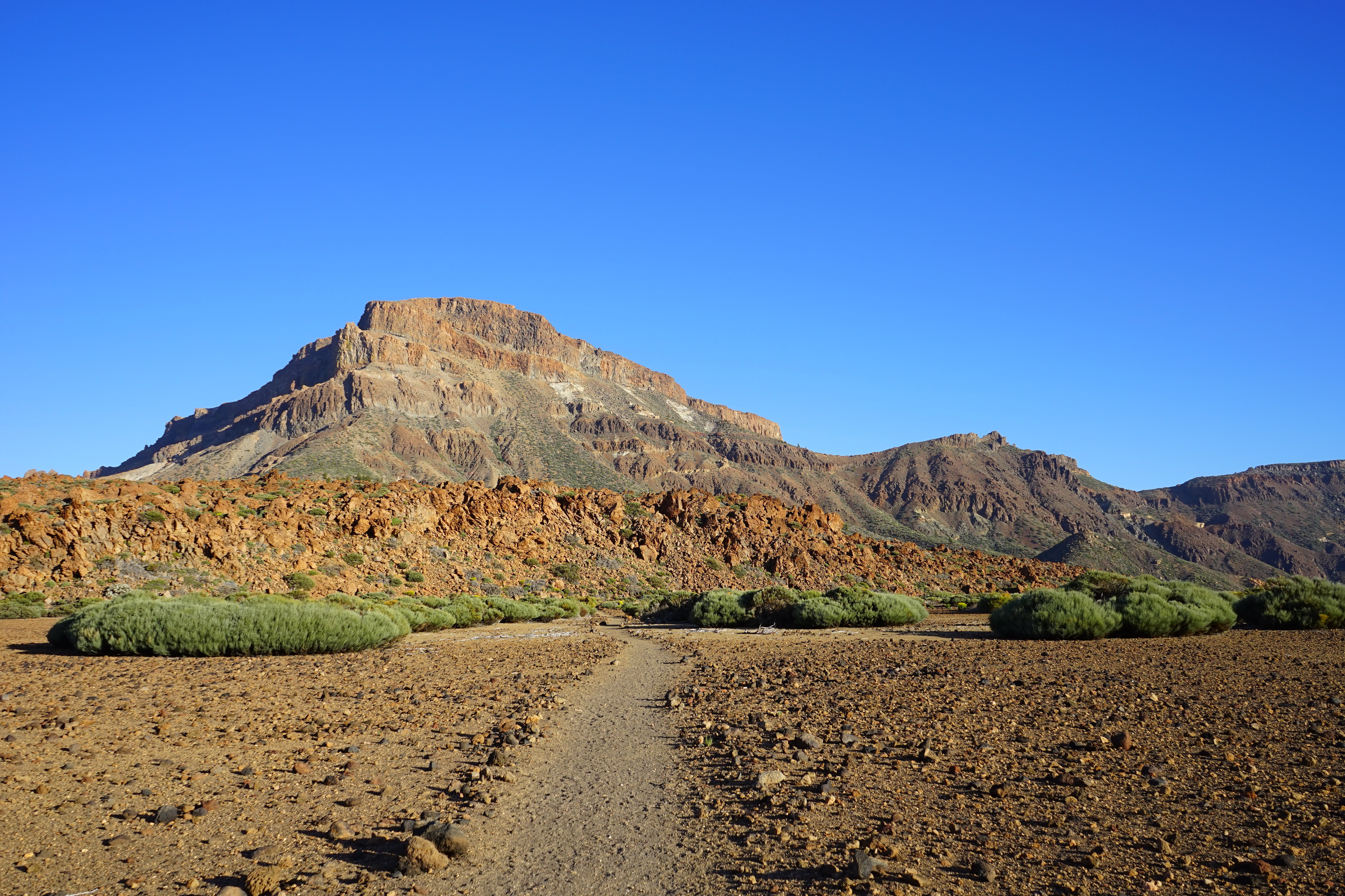 rock, landscape, mountain range, non-urban scene, environment, rock - object, blue, formation, path, outdoors, tranquility, semi-arid, teide national park, HD Wallpaper