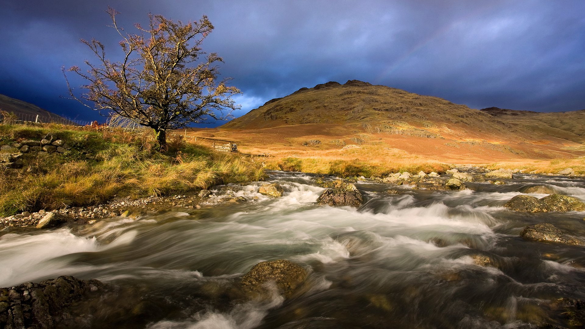 parched, 1080P, grass, river, hill, HD Wallpaper