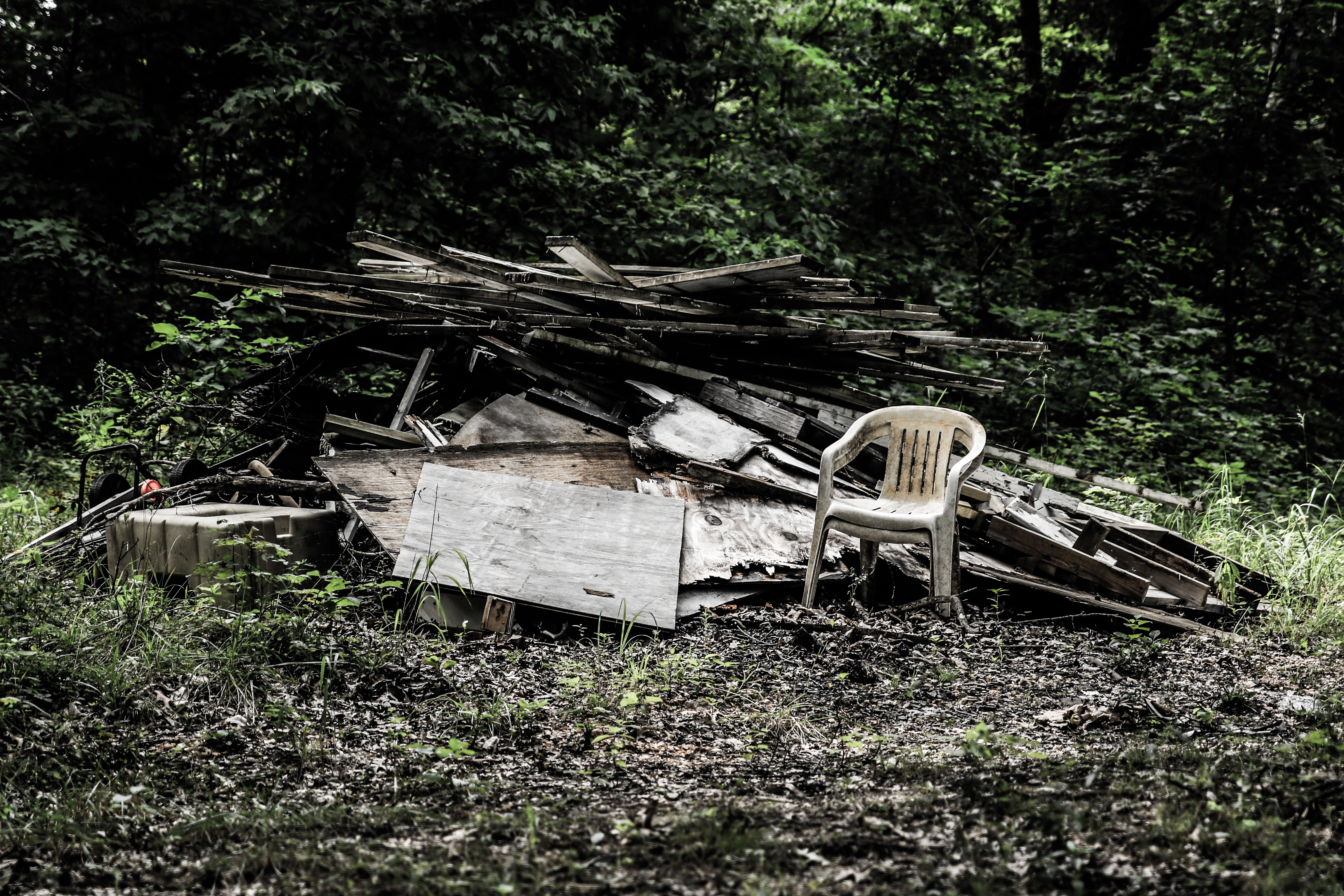 run-down, ruined, broken, soil, wooden, woods, old, damaged, rusty, nature, trees, wreck, forest, wood, plants, trash, junk, obsolete, log, wood - material, HD Wallpaper
