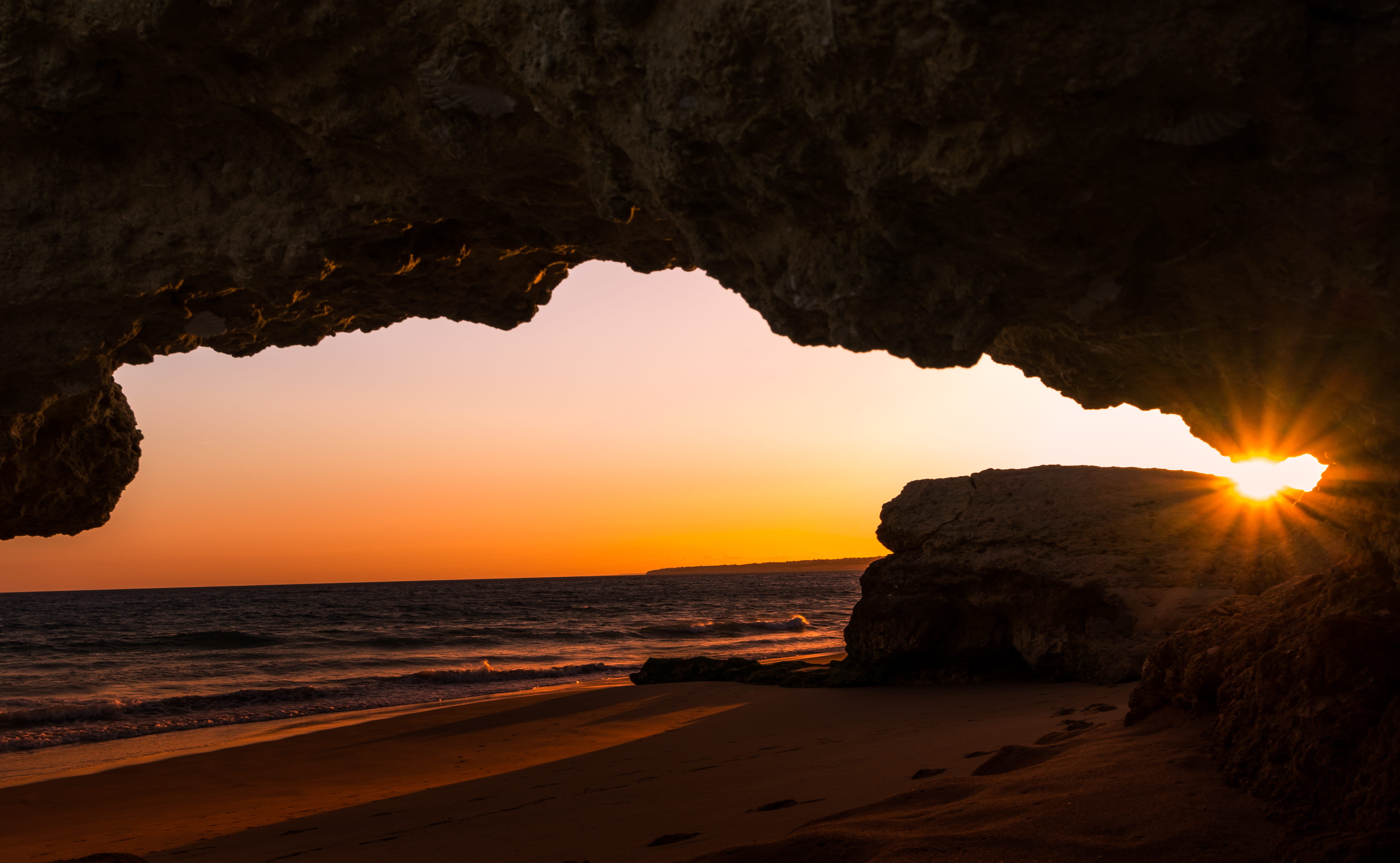 scenics - nature, silhouette, portugal, rock - object, tranquil scene, nature, land, sky, beauty in nature, 4K, soil, beach, sunset, dawn, horizon, red sky, HD Wallpaper