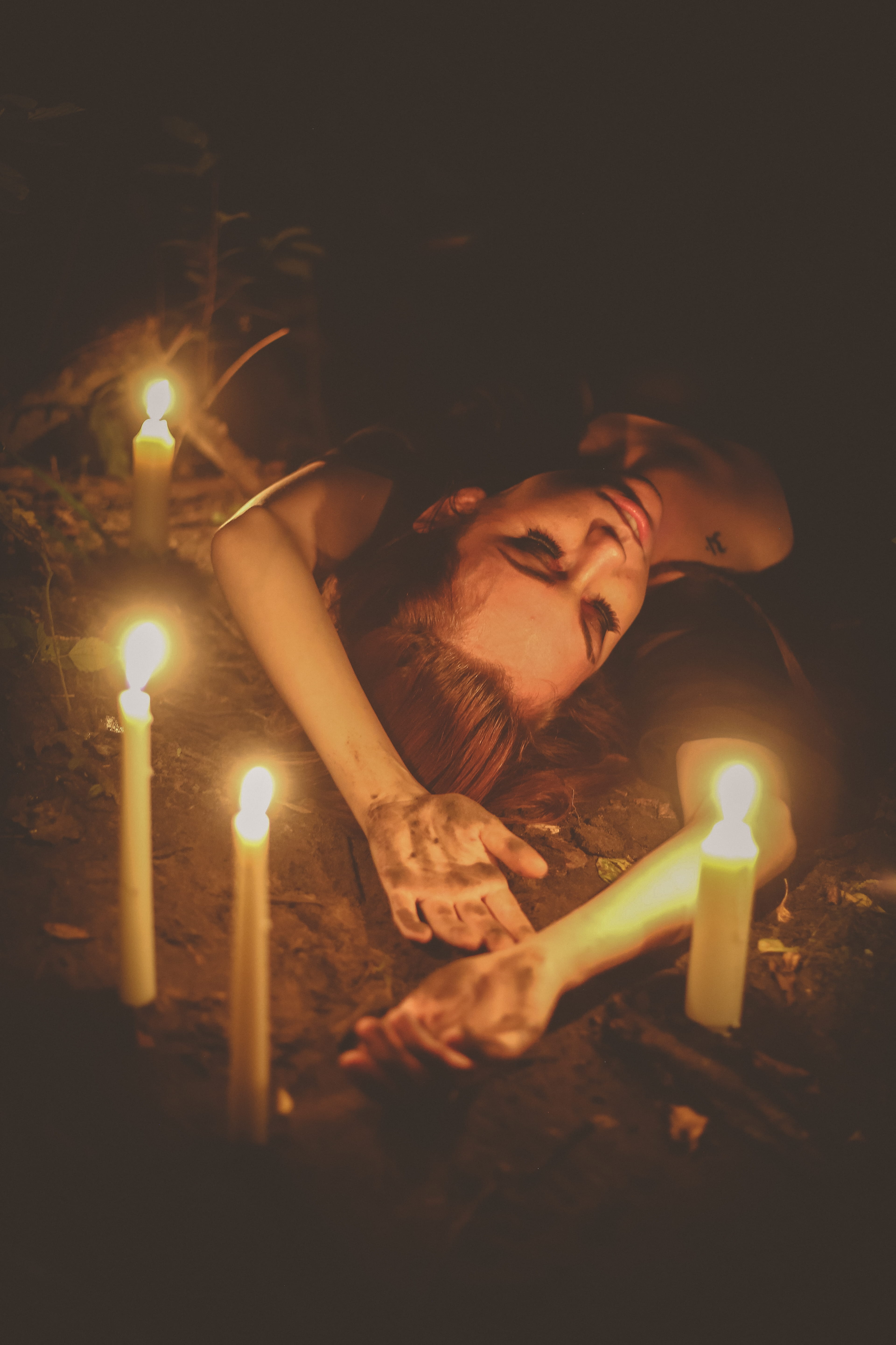 indoors, witchy, young adult, fire - natural phenomenon, scary, burning, spooky, young women, all hallows eve, four, female, woman, dirty, candles, glowing, Phone HD Wallpaper