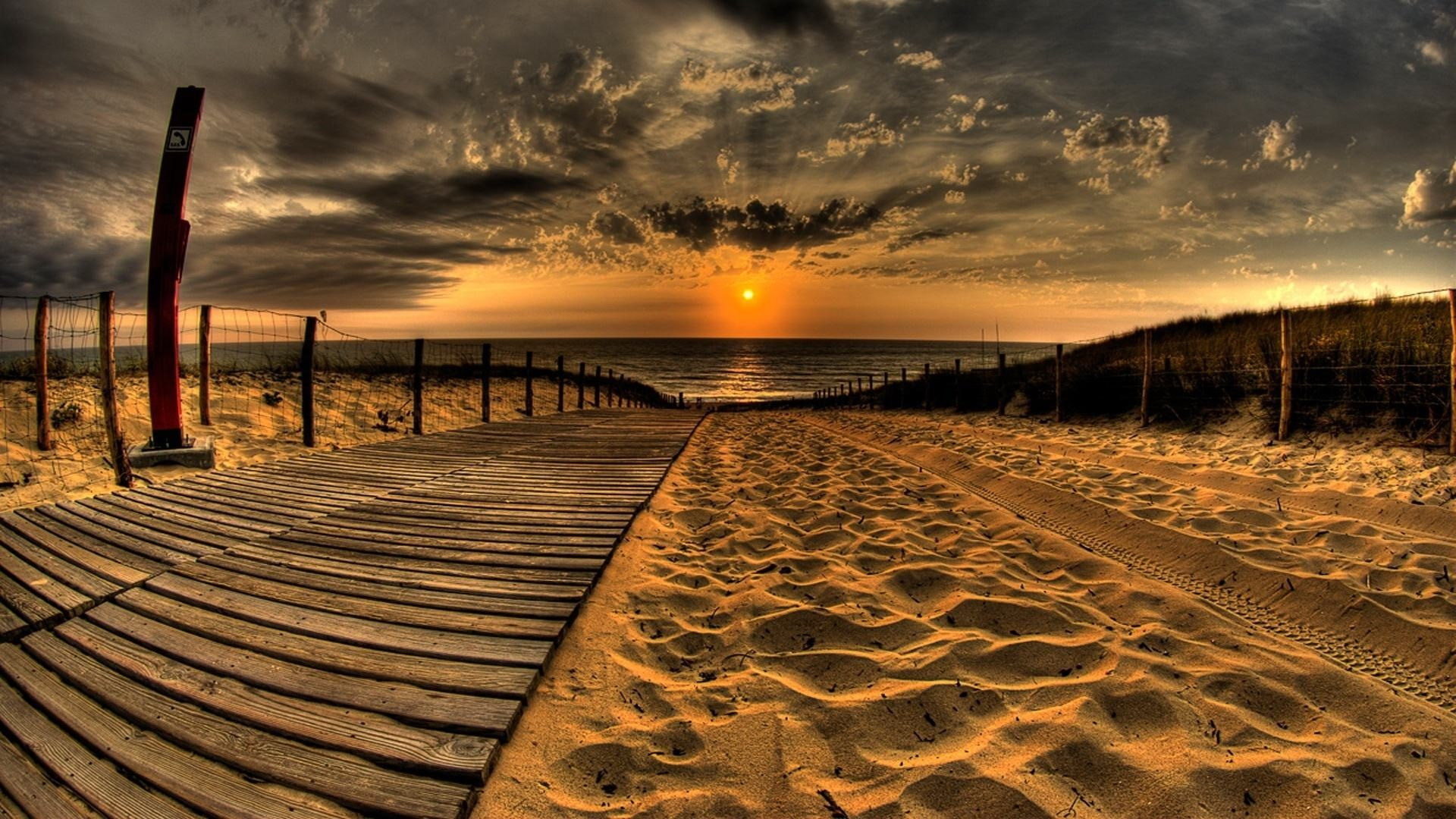 beach, path, sunset, 1080P, landscape, HDR, sea, sand, HD Wallpaper