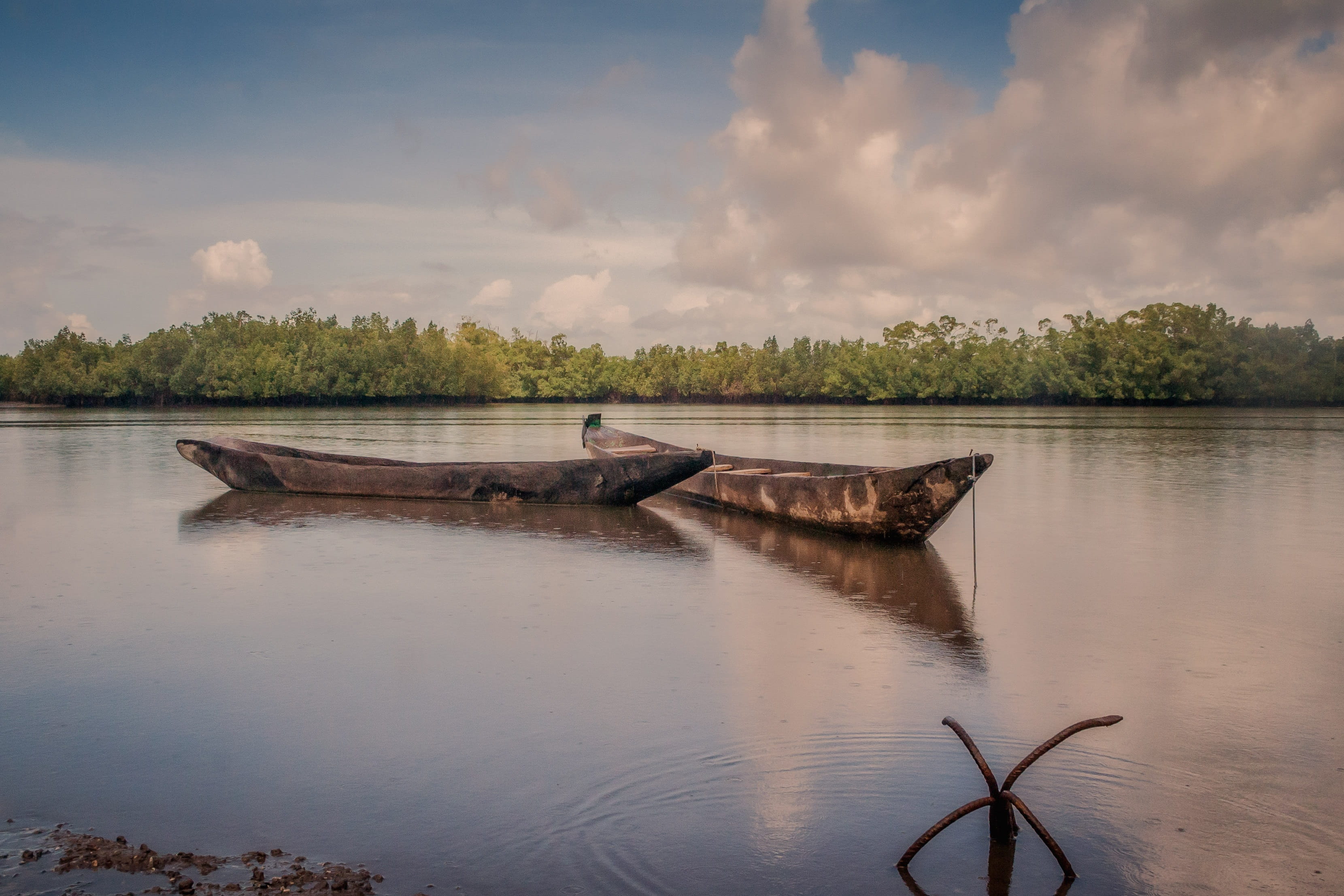 lake, nature, scenics - nature, water, Boat, day, sky, outdoors, reflection, driftwood, non-urban scene, tranquil Scene, cloud - sky, mode of transportation, HD Wallpaper
