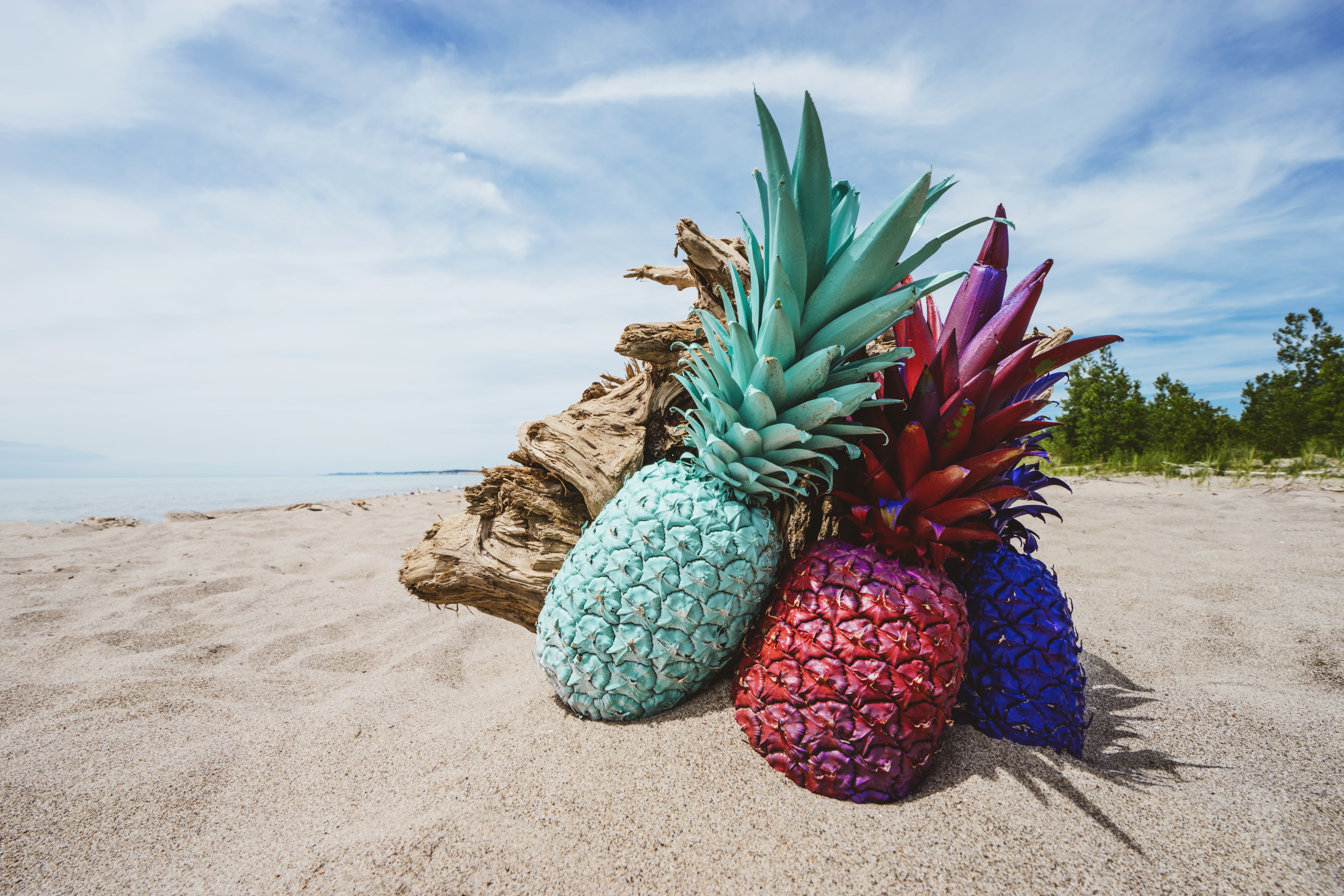 sea, dessert, no people, clouds, cloud - sky, sky, daytime, blue, food and drink, food, sand, fruit, appetizer, pineapples, healthy eating, nature, day, HD Wallpaper