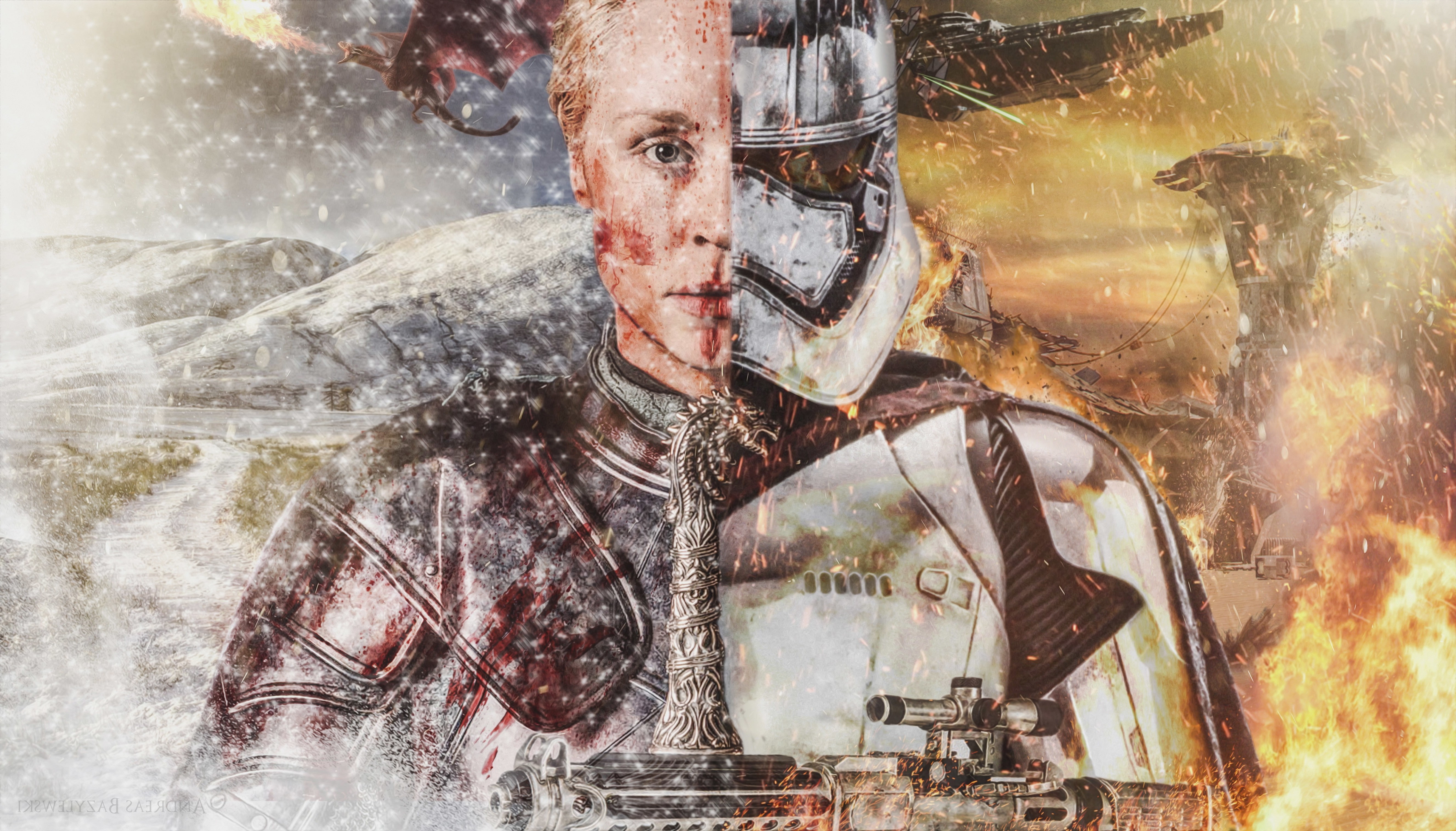 Captain Phasma, artwork, dragon, 5K, Game Of Thrones, Star Wars: The Force Awakens, Star Wars, HD Wallpaper