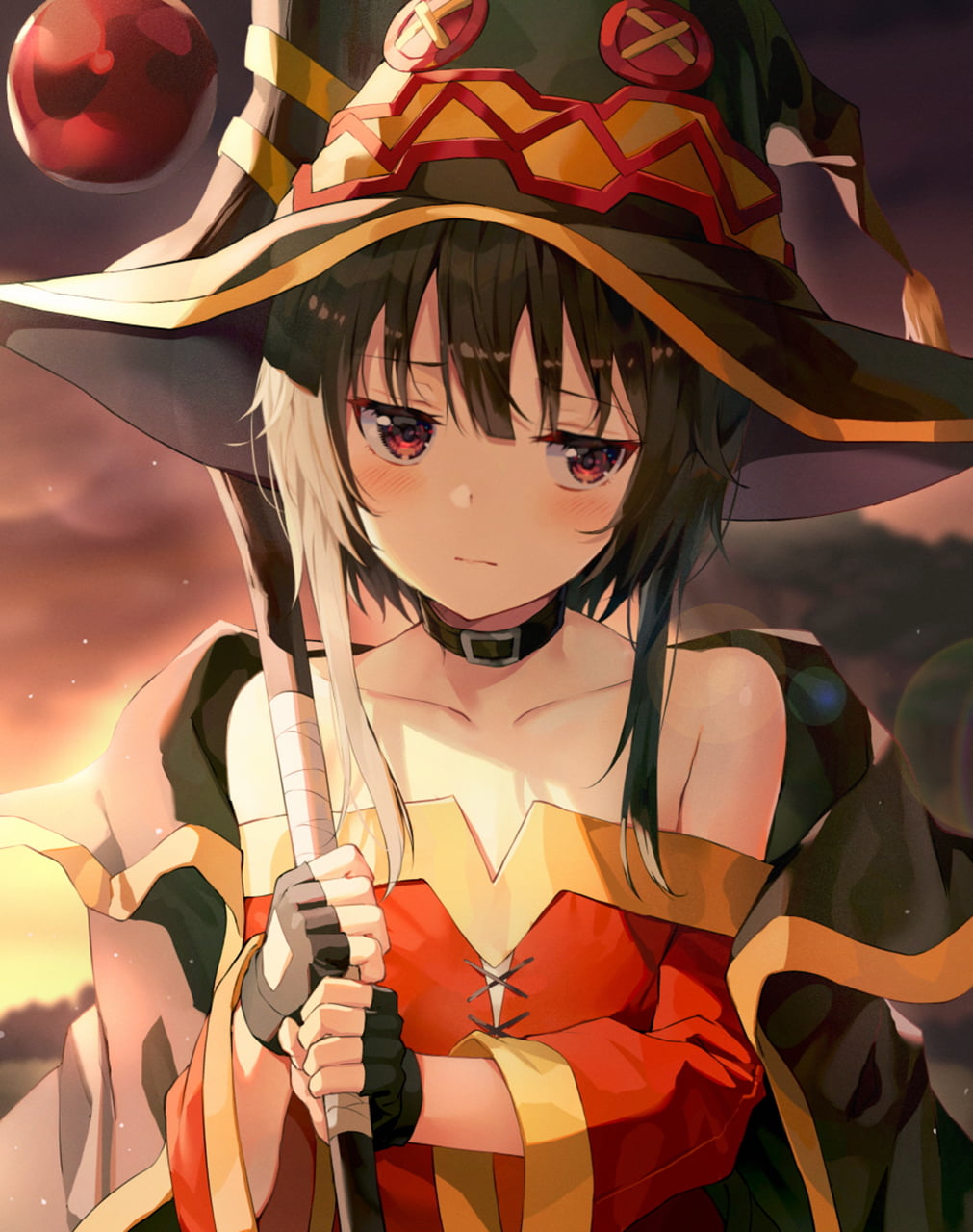portrait display, anime girls, Kono Subarashii Sekai ni Shukufuku wo!, witch, Megumin (KonoSuba), 720P, witch hat, Phone HD Wallpaper
