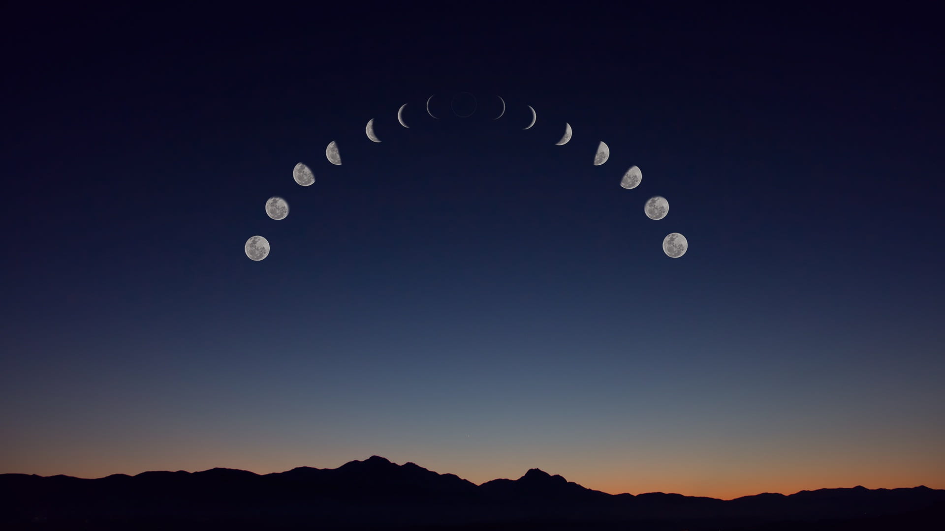 full moon, blue, photography, landscape, eclipse, air, no people, mountain, copy space, clear sky, silhouette, space, moonlight, desktop, crescent, moon, HD Wallpaper
