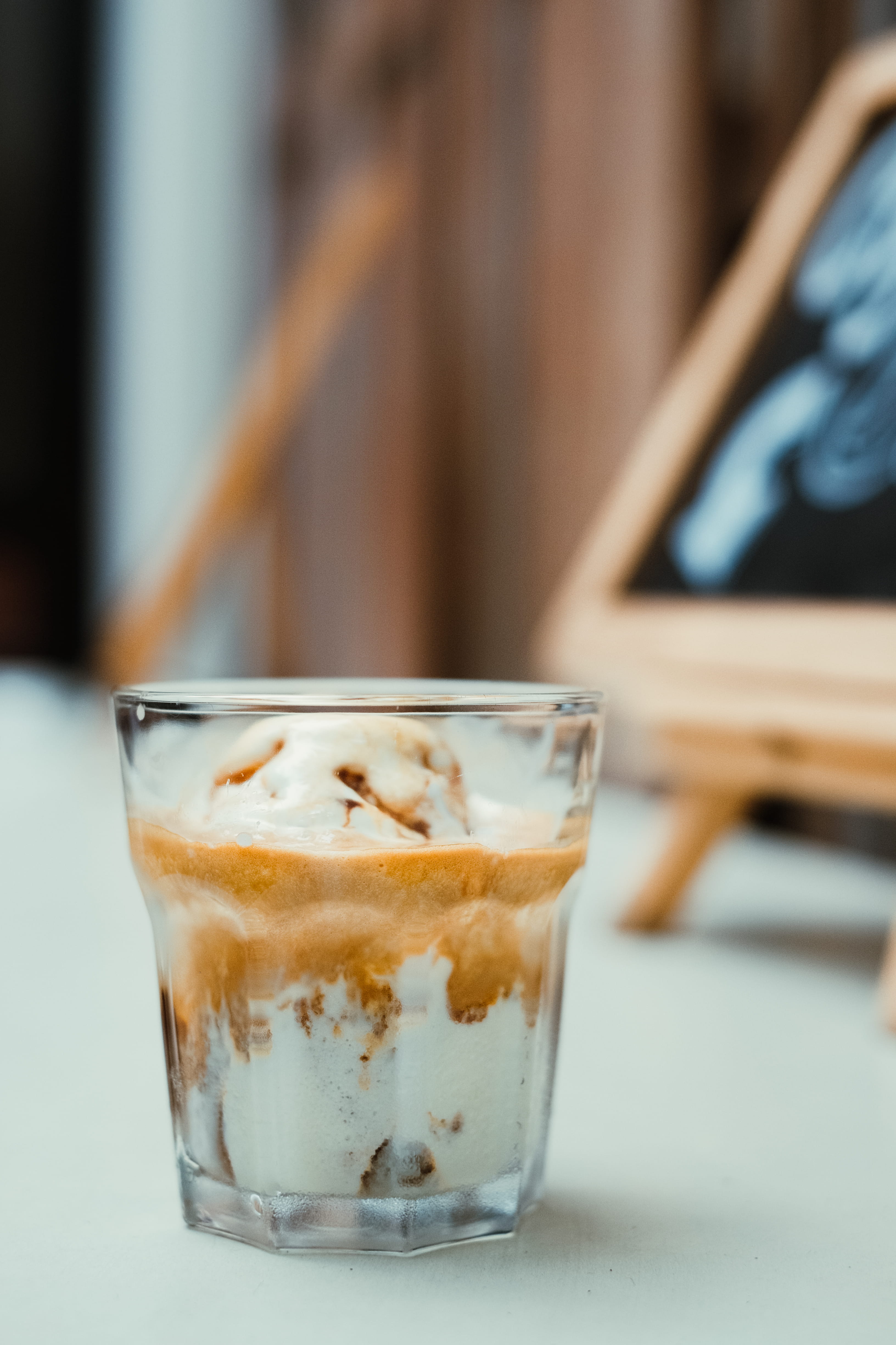 cold drink, food and drink, espresso, food, close-up, indoors, refreshment, cafe, frozen, selective focus, coffee - drink, transparent, 4K, restaurant, Phone HD Wallpaper