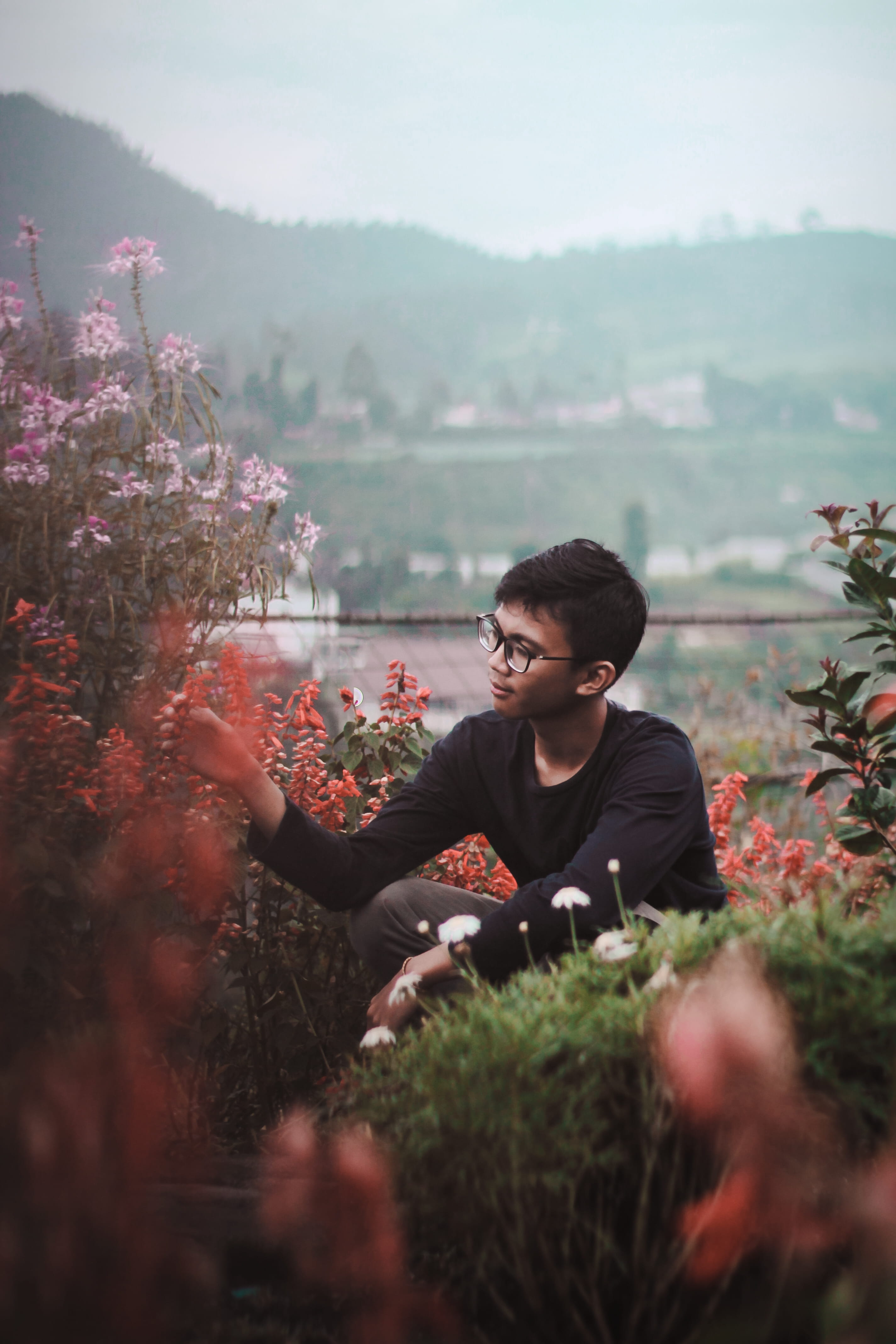 glasses, villa istana bunga, pottery, touching, arbour, garden, flowering plant, geranium, growth, beauty in nature, plant, jar, flowers, human, flower, Phone HD Wallpaper