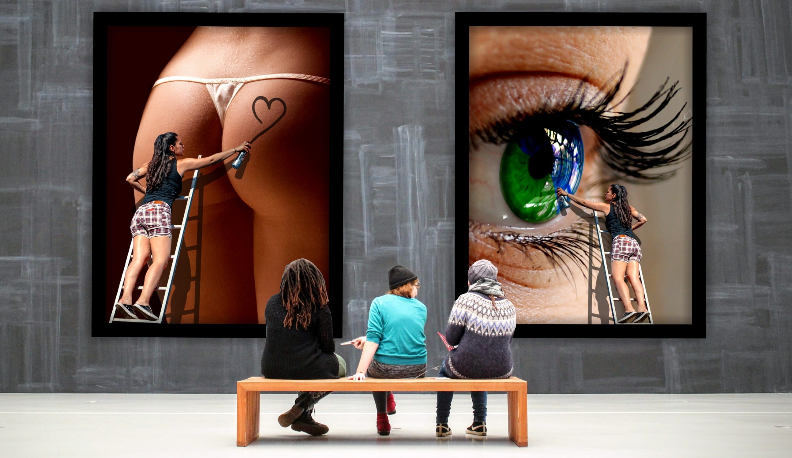 art, exhibition, group of people, artworks, mid adult, walls, young adult, people, bench, kunsthalle, images, representation, adult, construction, 2K, HD Wallpaper