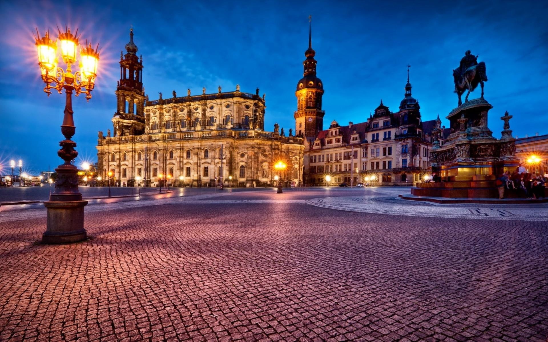 1080P, nature and landscapes, palace, hdr, statue, night, nightllamps, fabulous, square, HD Wallpaper