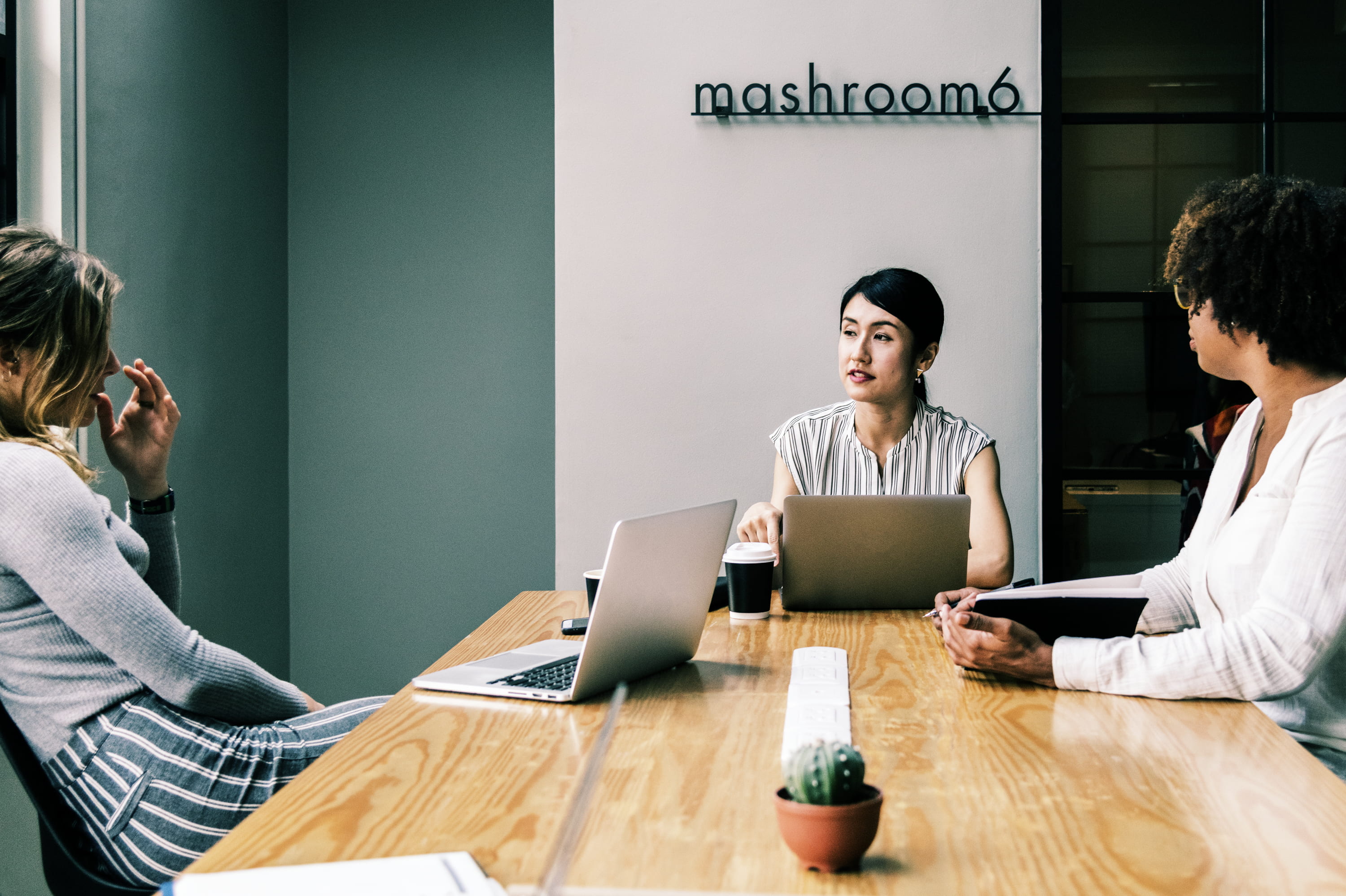 inside, workplace, business person, three, discussion, talking, laptop, person, using laptop, wireless technology, room, technology, adult, table, cooperation, HD Wallpaper