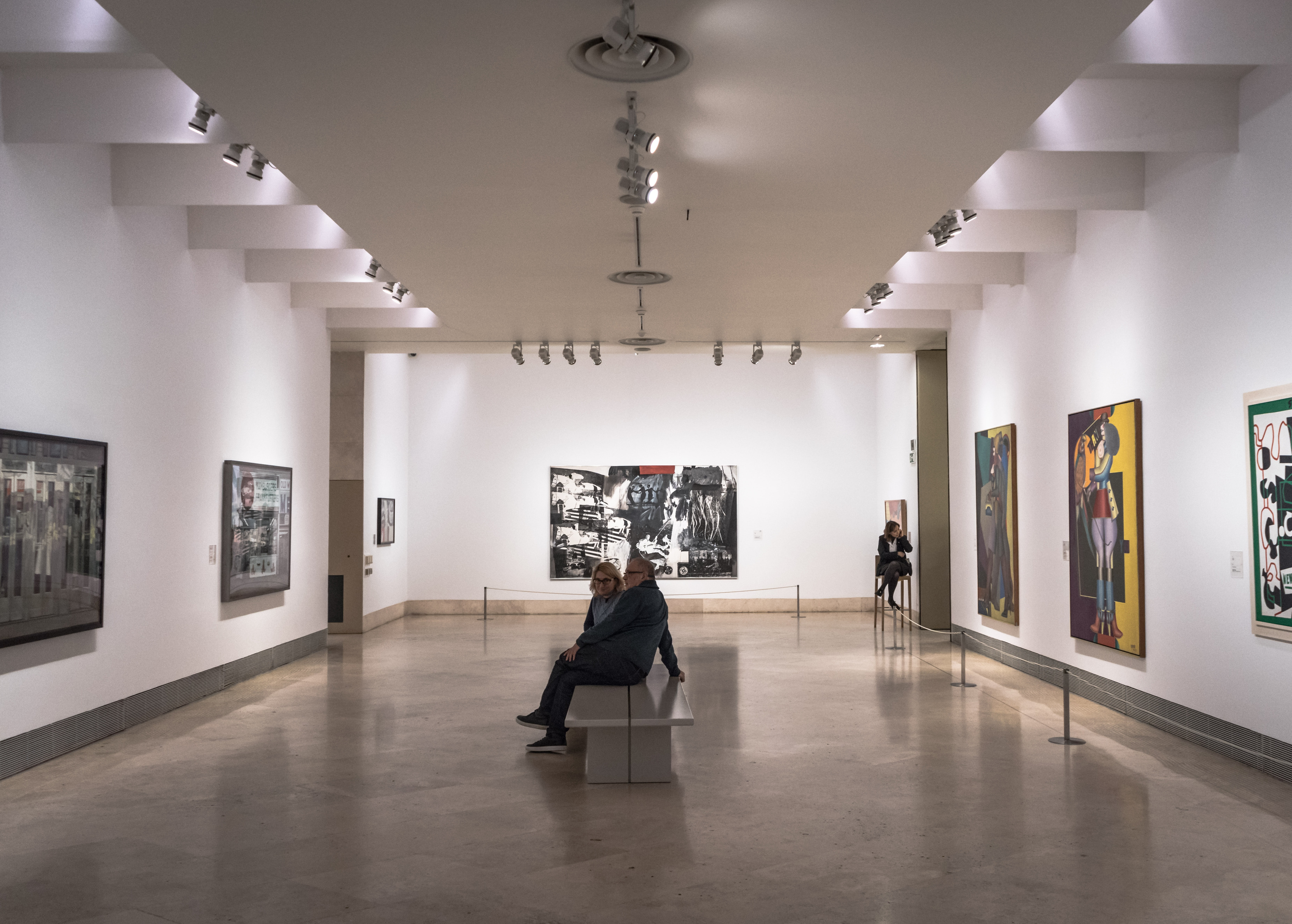 museum, indoors, modern, 5K, business, building, one person, adult, architecture, exhibition, occupation, sitting, to watch, bench, lighting equipment, HD Wallpaper