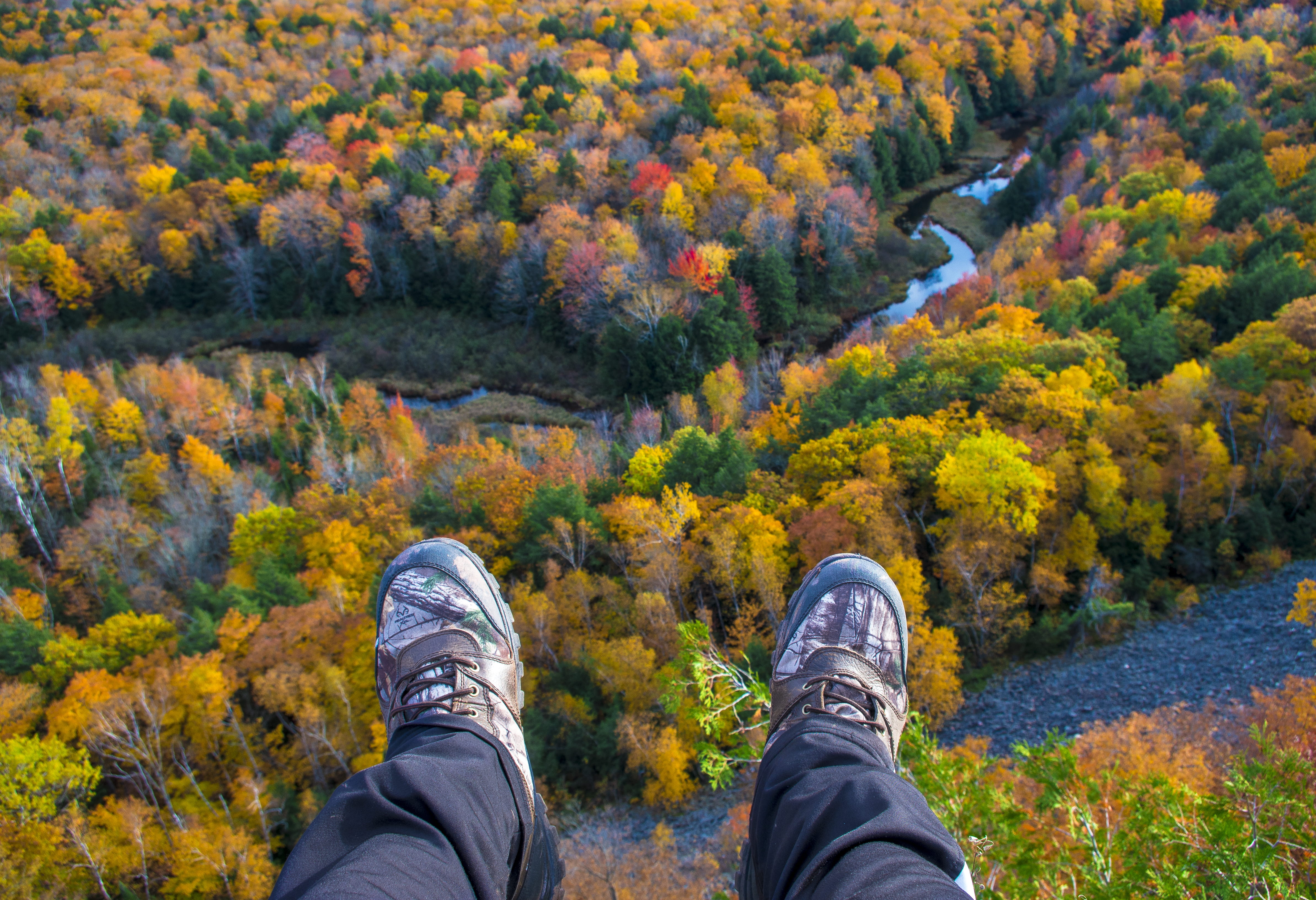 river, body part, human leg, fall, change, personal perspective, united states, real people, plant, beauty in nature, porcupine mountains visitor center, HD Wallpaper