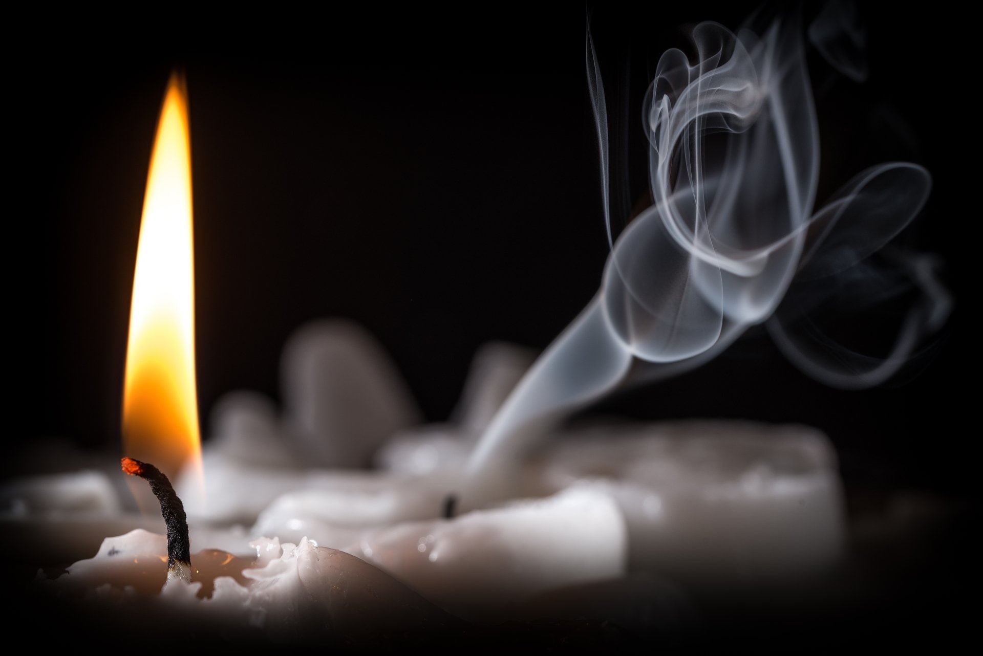 burnt, illuminated, smoke - physical structure, religion, melting, fire, studio shot, indoors, Candle, motion, match - lighting equipment, nature, Flame, HD Wallpaper