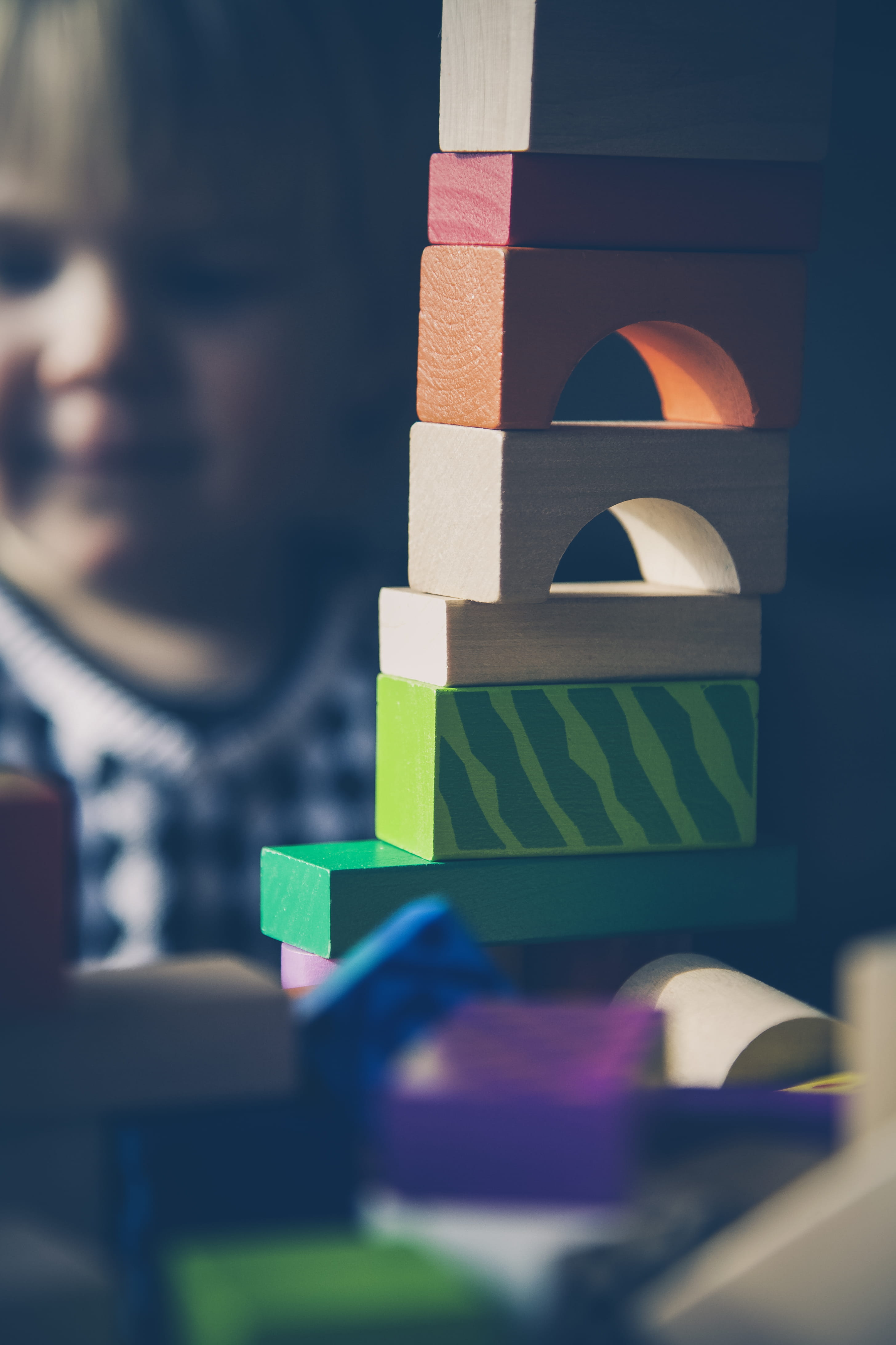 4K, indoors, stack, toy block, art and craft, still life, colorful, focus, red, creativity, toy, green, container, selective, table, photography, religion, Phone HD Wallpaper