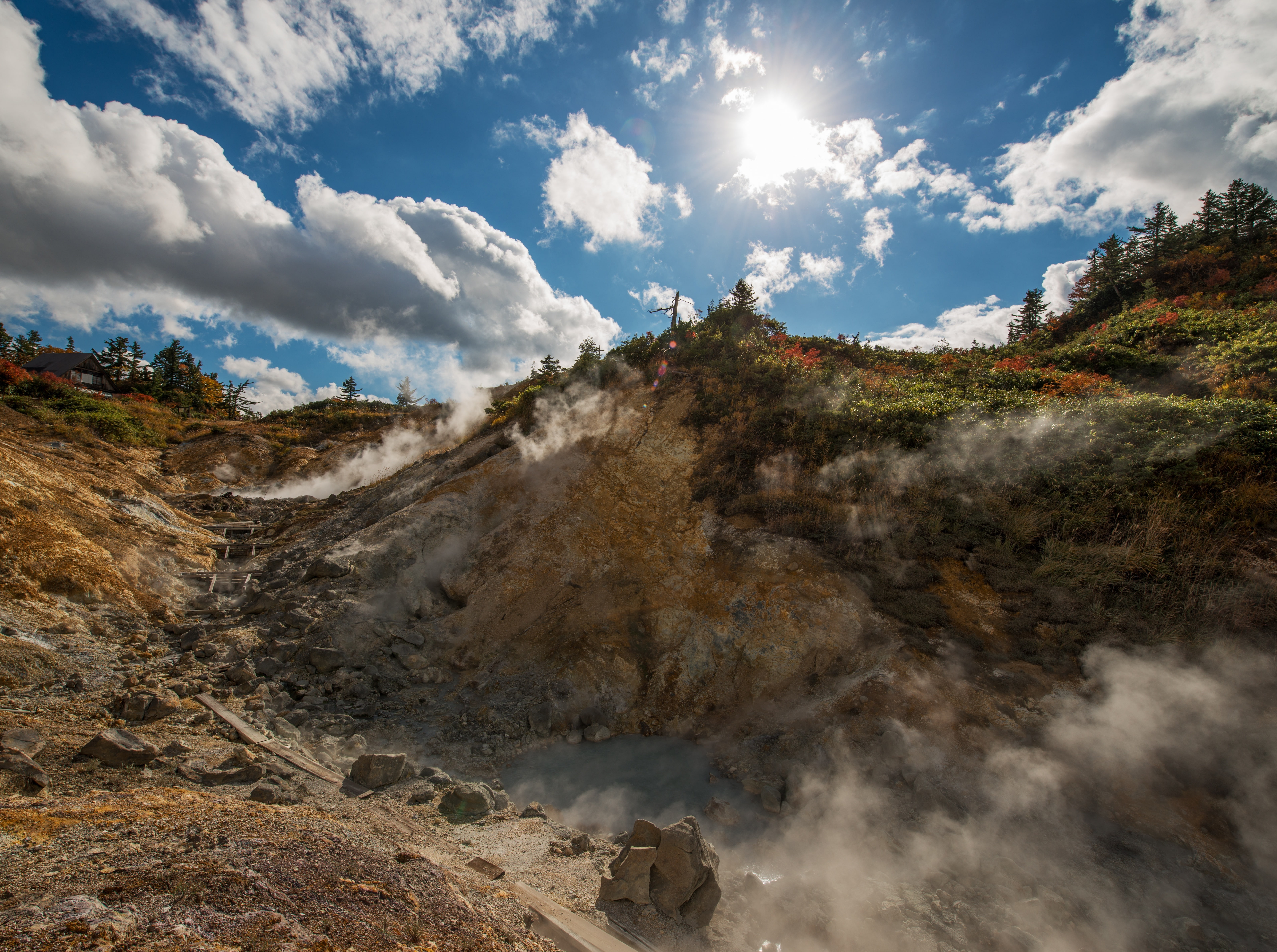 5K, Hachimantai, Cloudy, landscape, scenics - nature, tranquil scene, hells, Leaves, sky, idyllic, hotsprings, Asia, Reyes, kazuno, remote, playground, HD Wallpaper