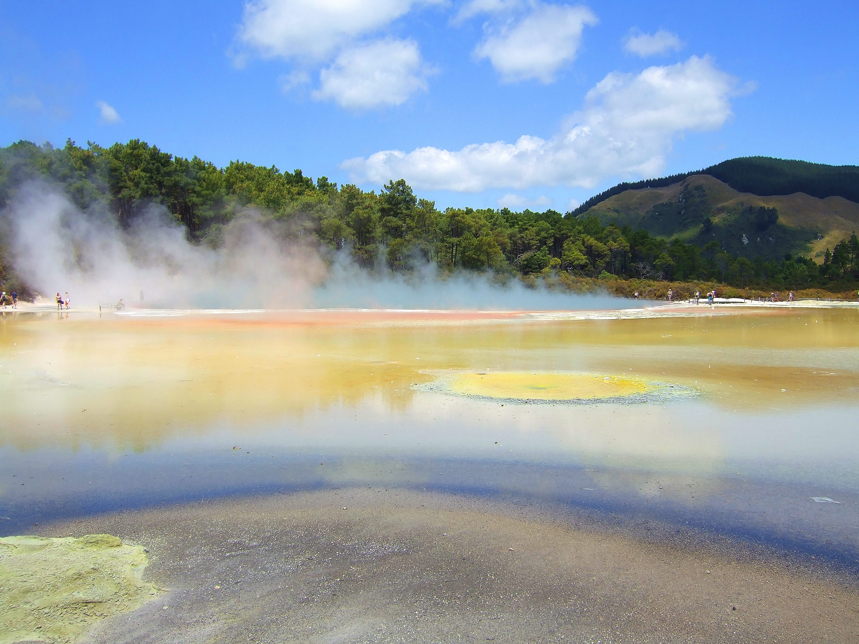 New Zealand, geology, nature, beauty in nature, Geothermal, cloud - sky, lake, power in nature, non-urban scene, 2K, tranquility, steam, scenics - nature, HD Wallpaper