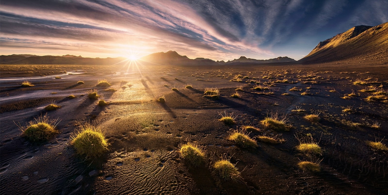 sunset, mountain, landscape, no people, travel, scenics - nature, environment, field, Iceland, land, 720P, sky, desert, cloud - sky, sunlight, agriculture, HD Wallpaper