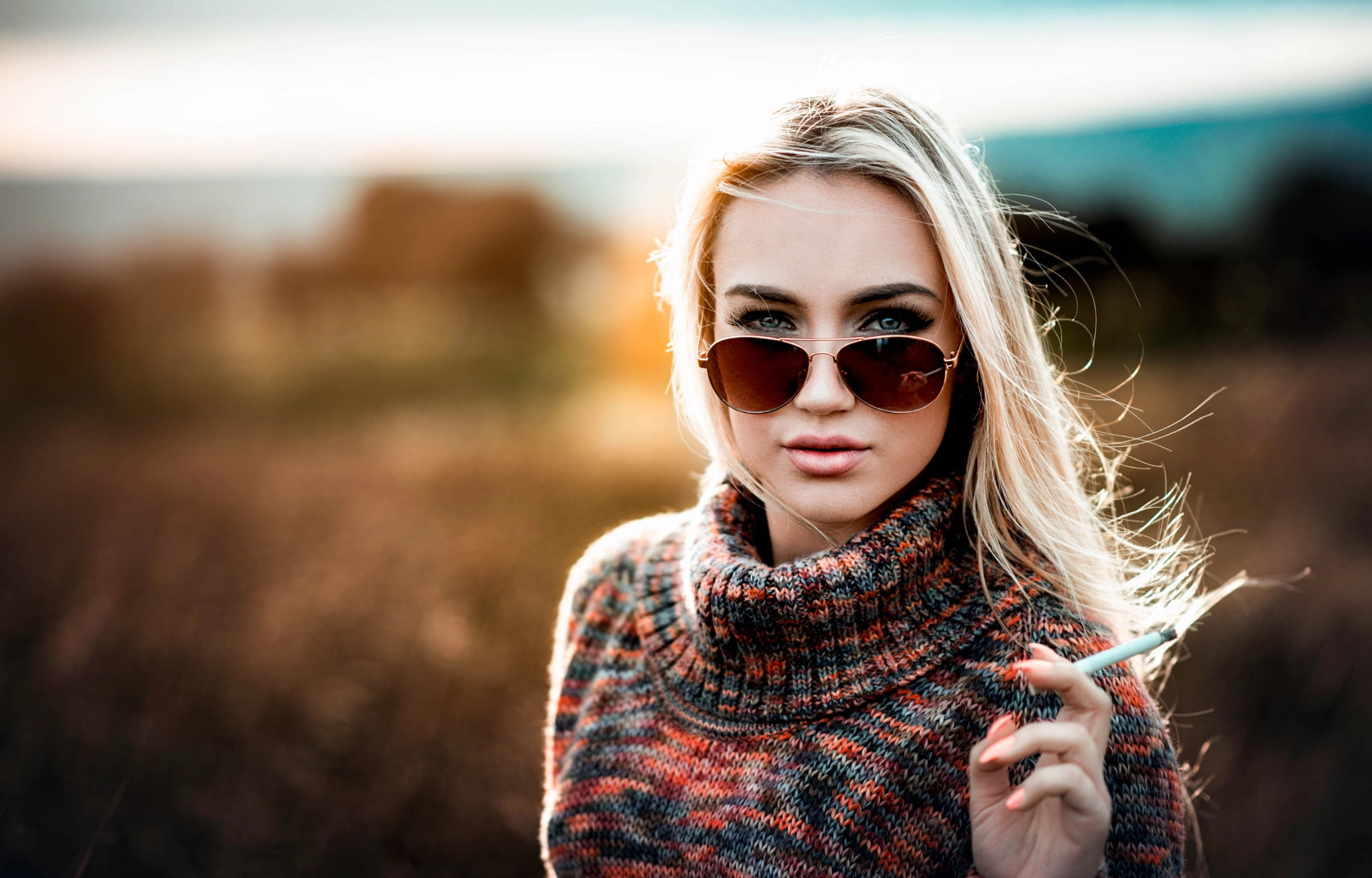 beauty, beautiful woman, headshot, portrait, hair, one person, women with shades, scarf, women, adult, glasses, women outdoors, blond hair, young women, HD Wallpaper