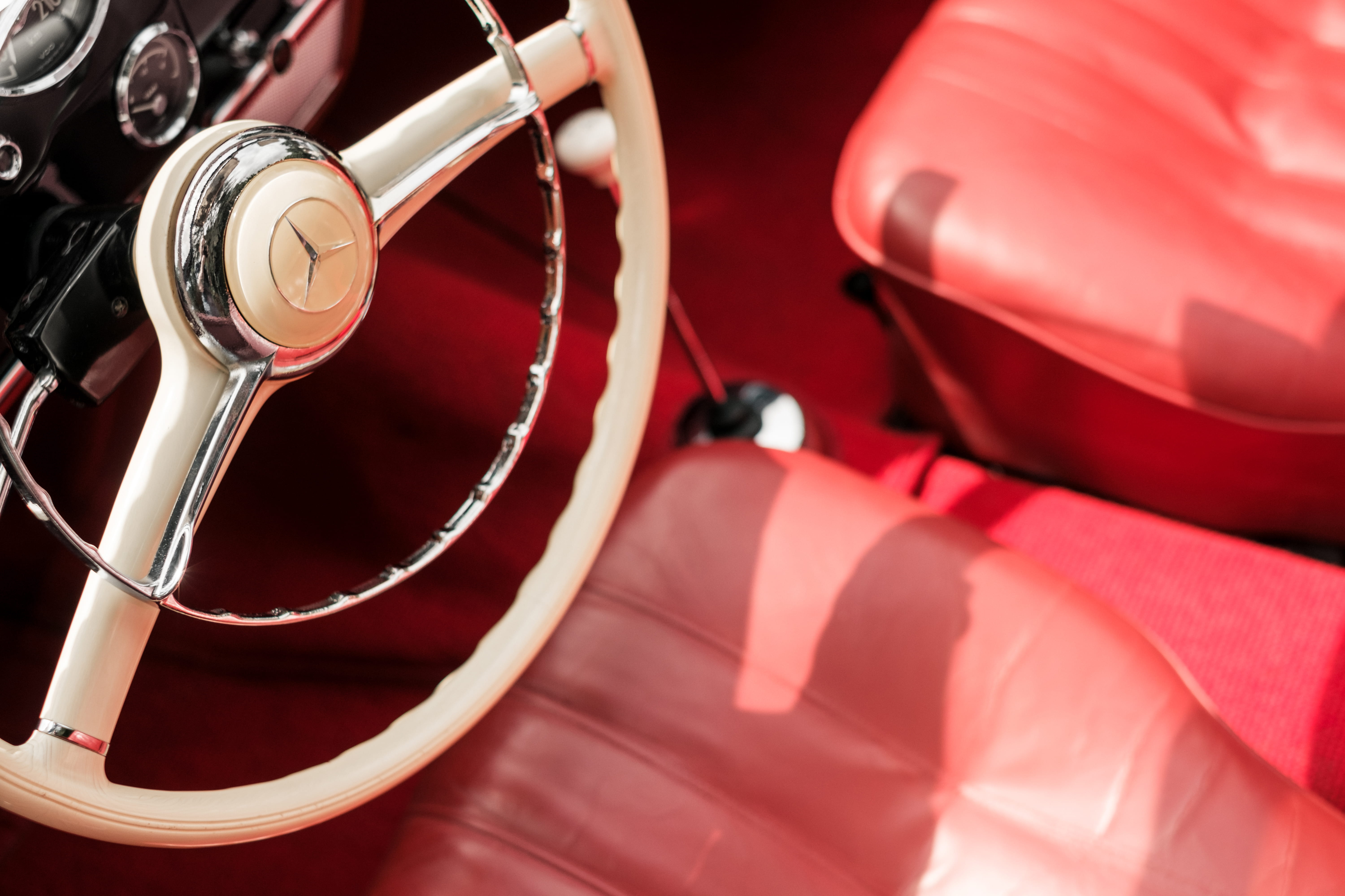 steering wheel, photography, red, close, vehicle part, sportscar, no people, transportation, arts culture and entertainment, shape, focus on foreground, HD Wallpaper