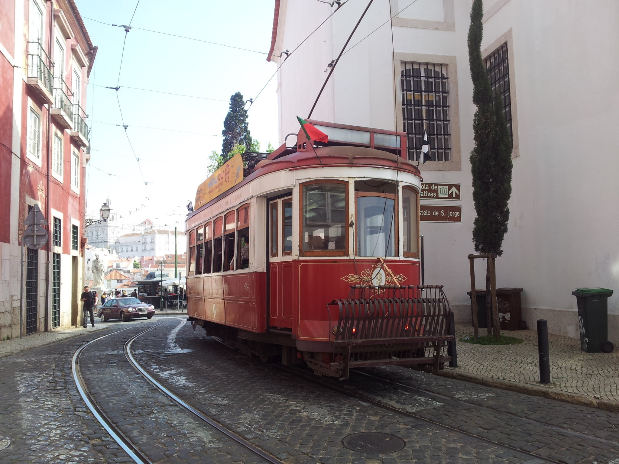 public transportation, building, incidental people, lisbon, mode of transportation, alfama, 1080P, built structure, street, day, sky, architecture, city, HD Wallpaper