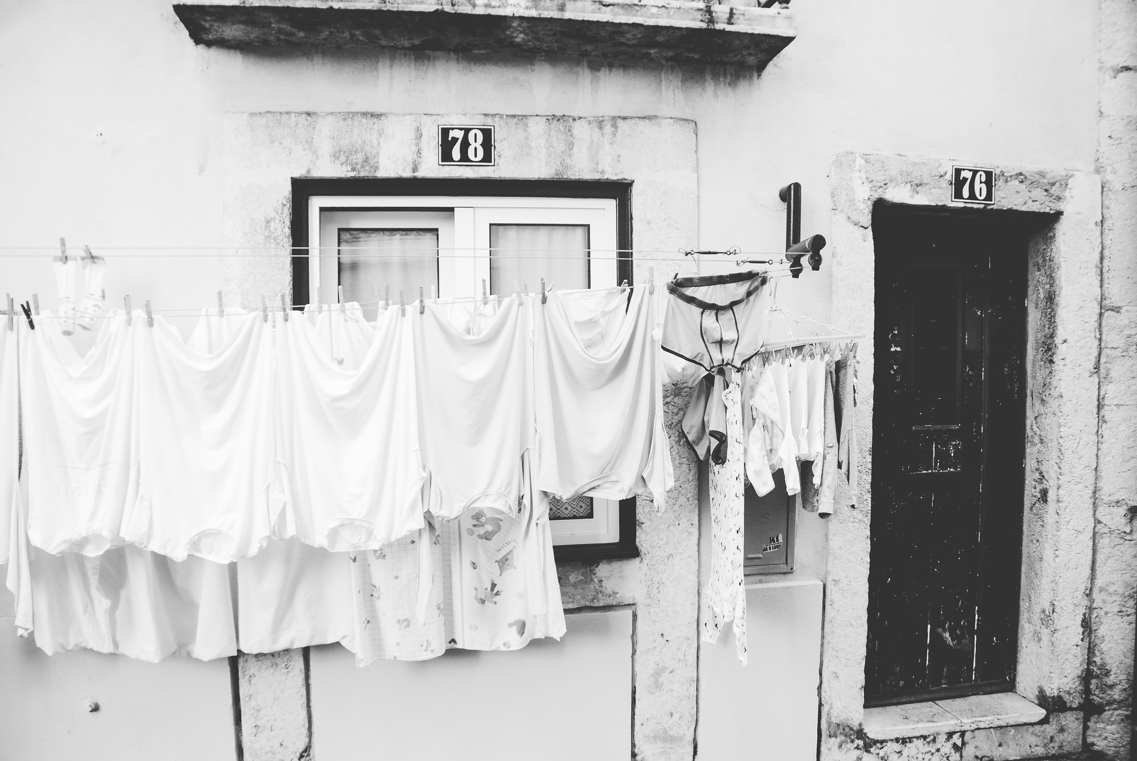 clothing, house, entrance, wall, clothesline, 4K, building exterior, hanging, laundry, alfama, wall - building feature, day, in a row, lisbon, trip, lisboa, HD Wallpaper
