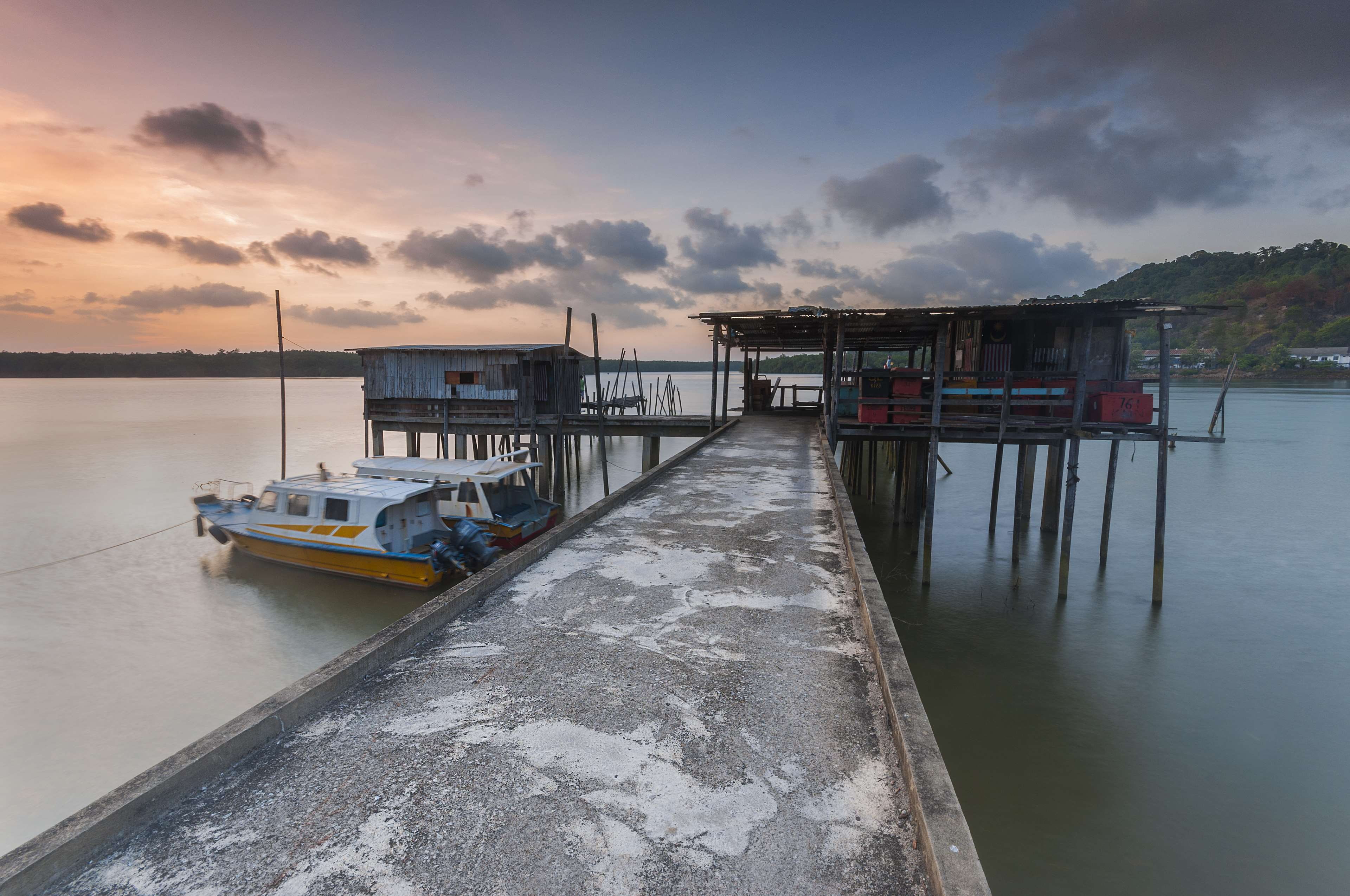 hobby, boat, landscape, tranquility, sky, built structure, engine, scenics - nature, hill, outdoors, pier, village, beauty in nature, cloud - sky, moored, HD Wallpaper