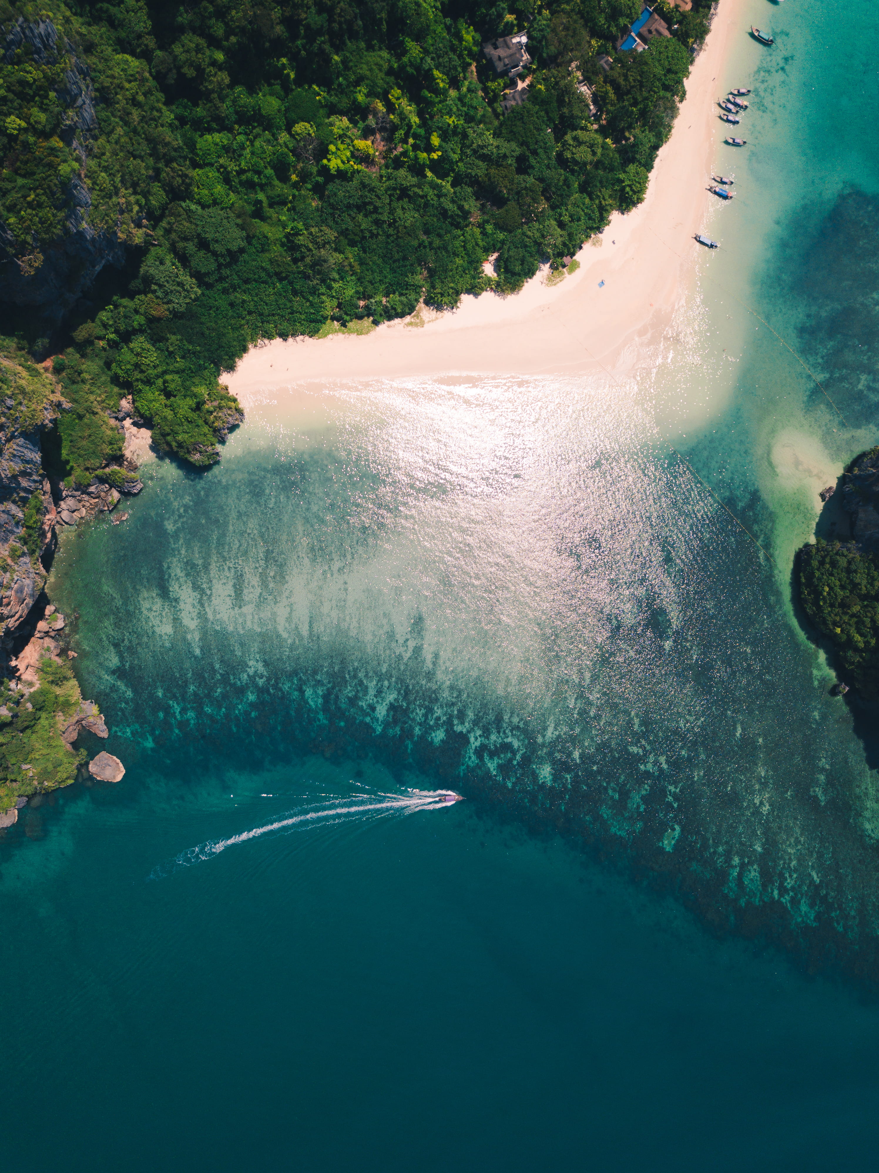 travel, relaxation, boat, tourism, rock - Object, tree, journey, rock, water, high Angle View, bay Of Water, day, idyllic, Phone HD Wallpaper