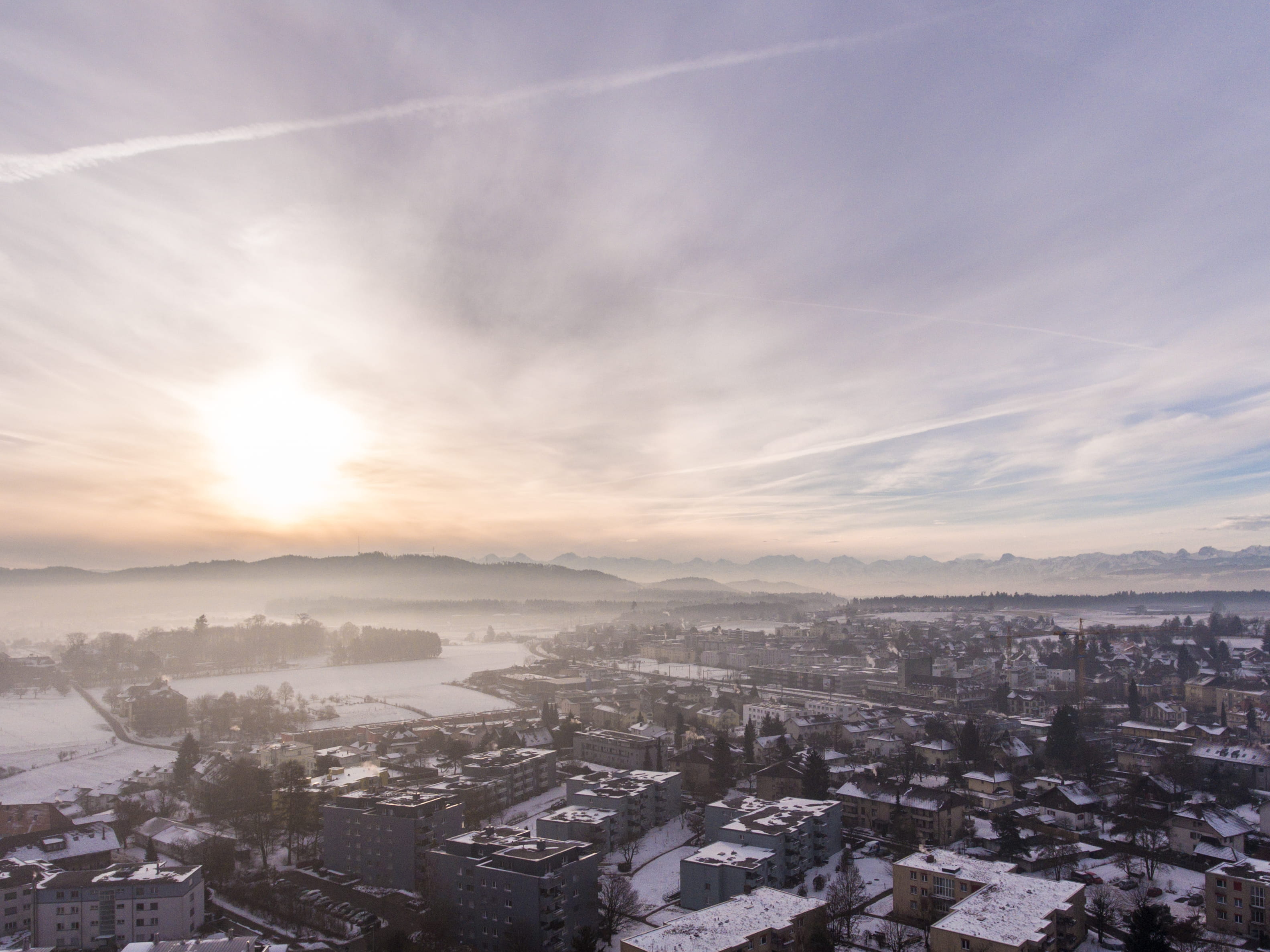 residential district, cloud - sky, münchenbuchsee, townscape, no people, djiphantom4, dji, snow, mountains, village, beauty in nature, cloud, air, streets, HD Wallpaper