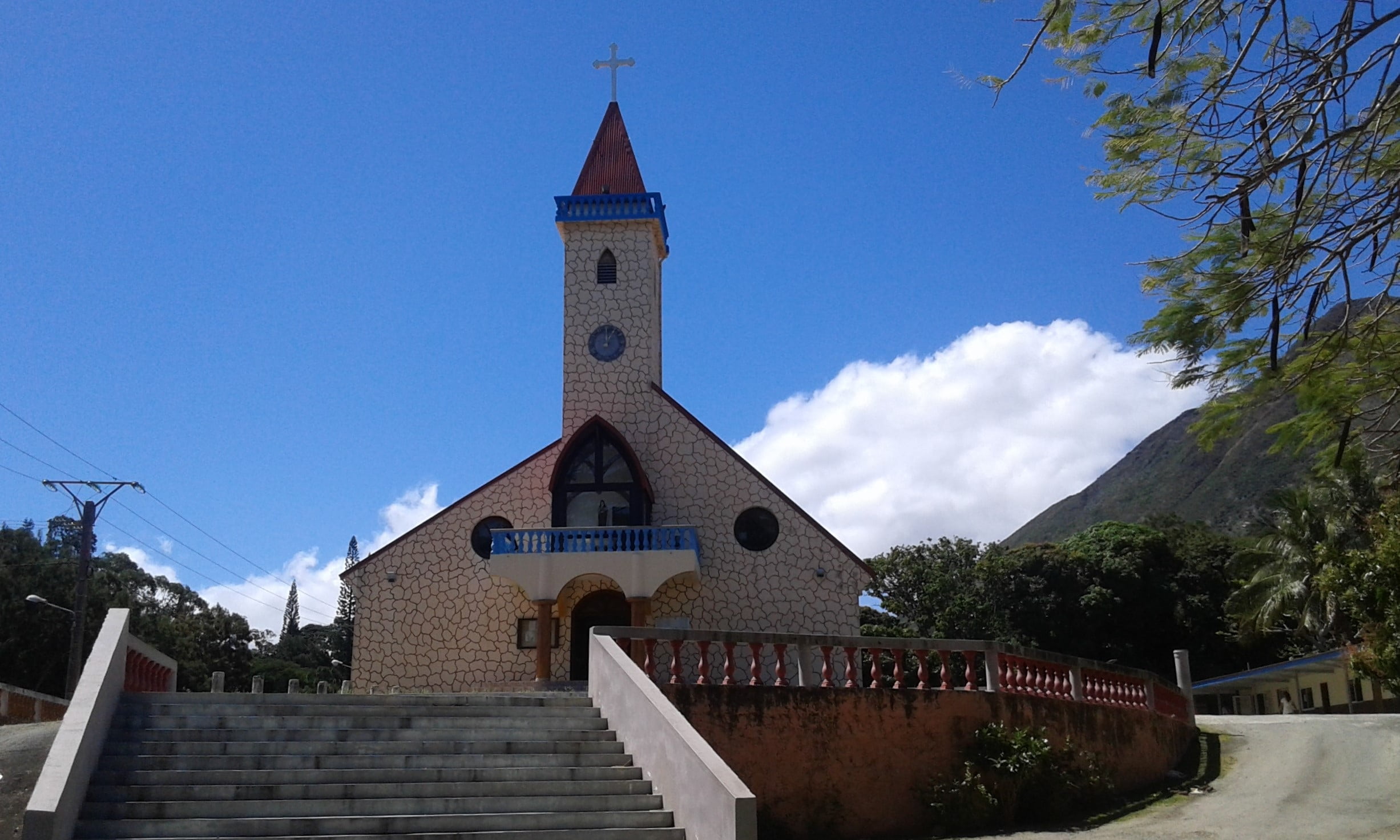 sky, tower, building, new caledonia, no people, building exterior, prayer, religion, church of plum, christian, outdoors, spirituality, belief, catholic, HD Wallpaper
